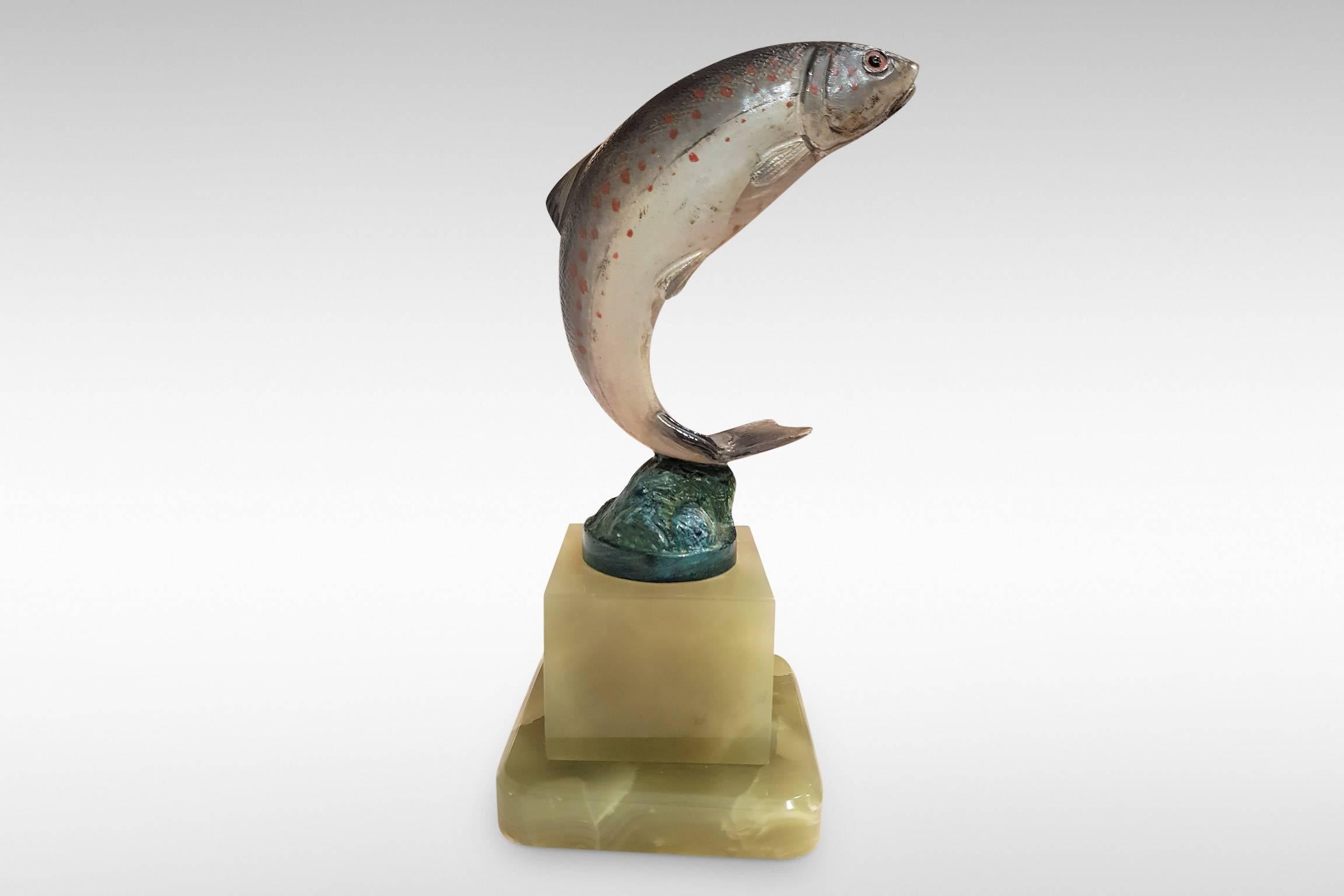 Austrian 'Leaping Trout', a Cold-Painted Bronze by Franz Bergman