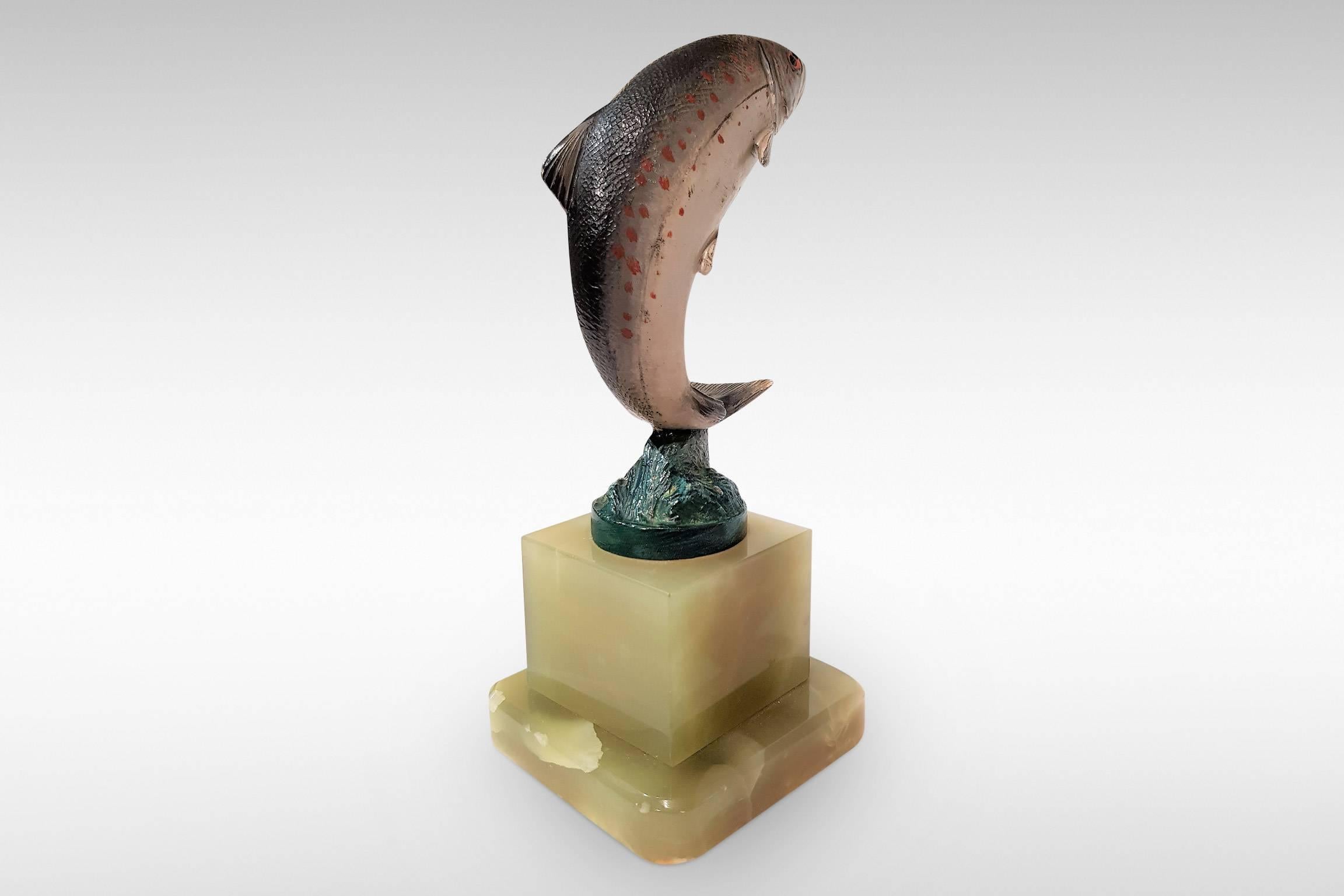20th Century 'Leaping Trout', a Cold-Painted Bronze by Franz Bergman