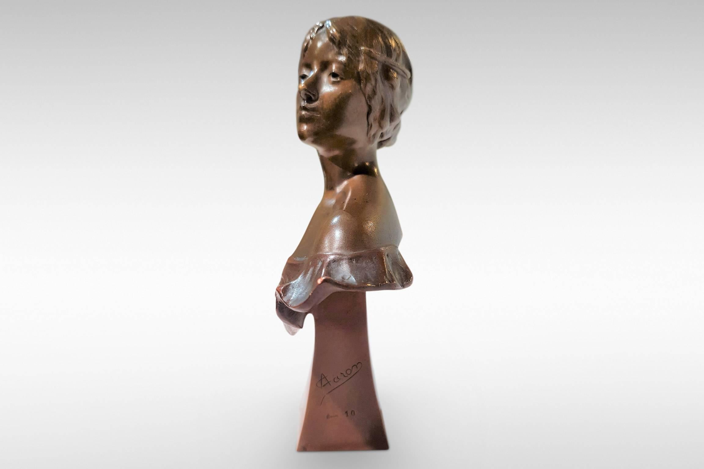 French Alexandre Caron, an Art Nouveau Bronze Bust For Sale