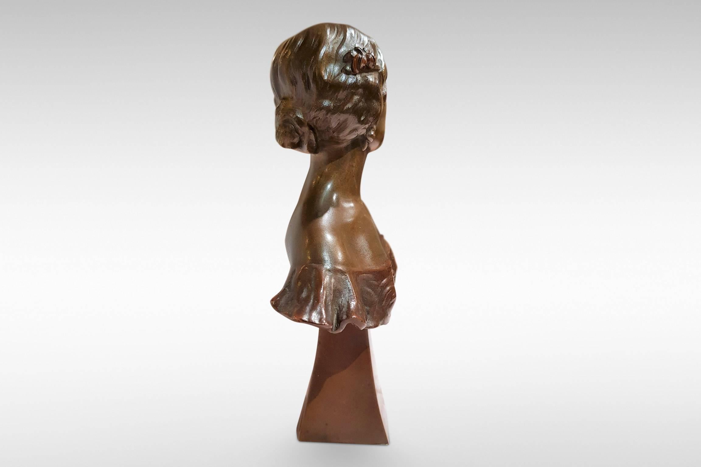20th Century Alexandre Caron, an Art Nouveau Bronze Bust For Sale
