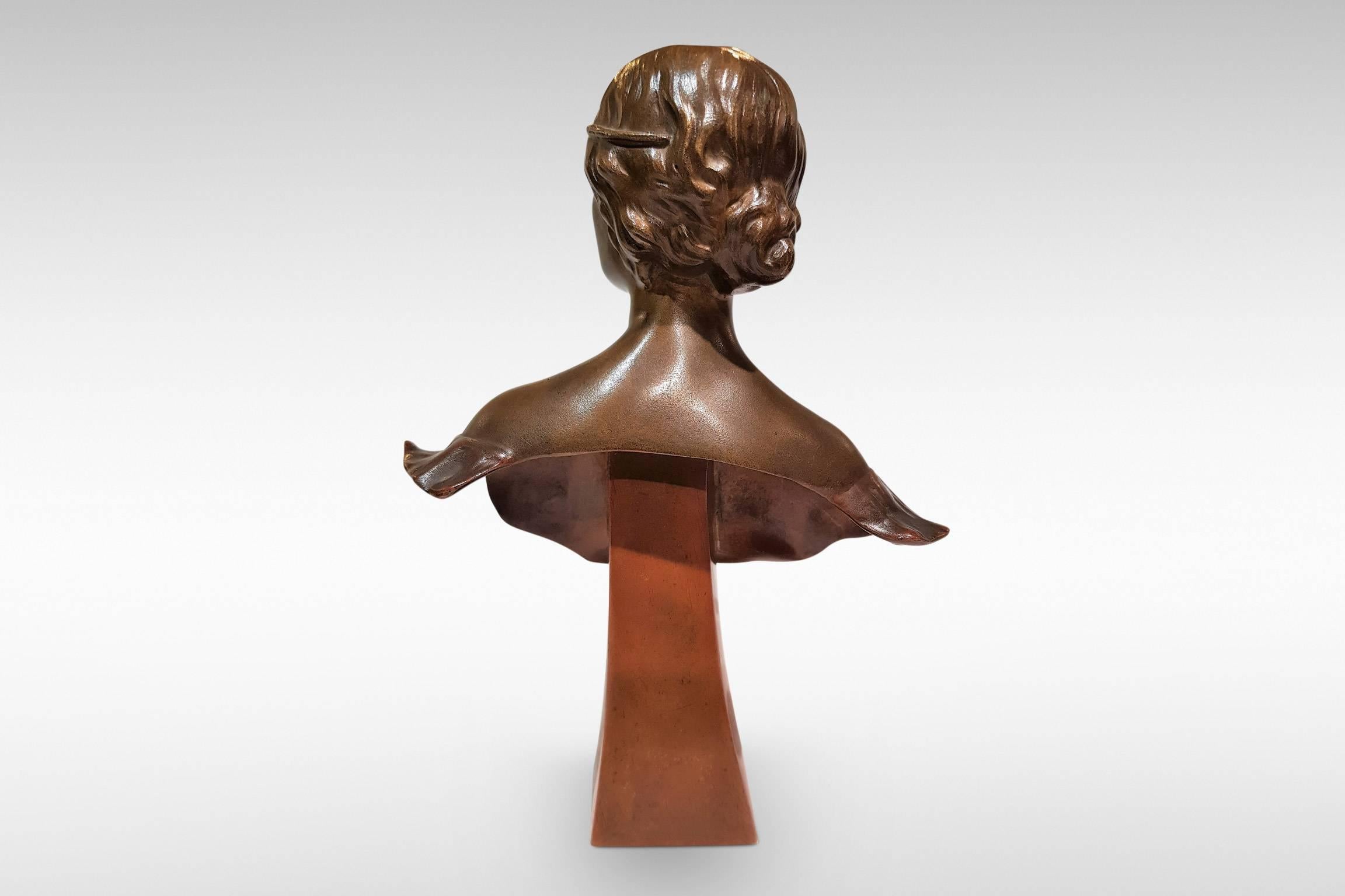 Alexandre Caron, an Art Nouveau Bronze Bust For Sale 1