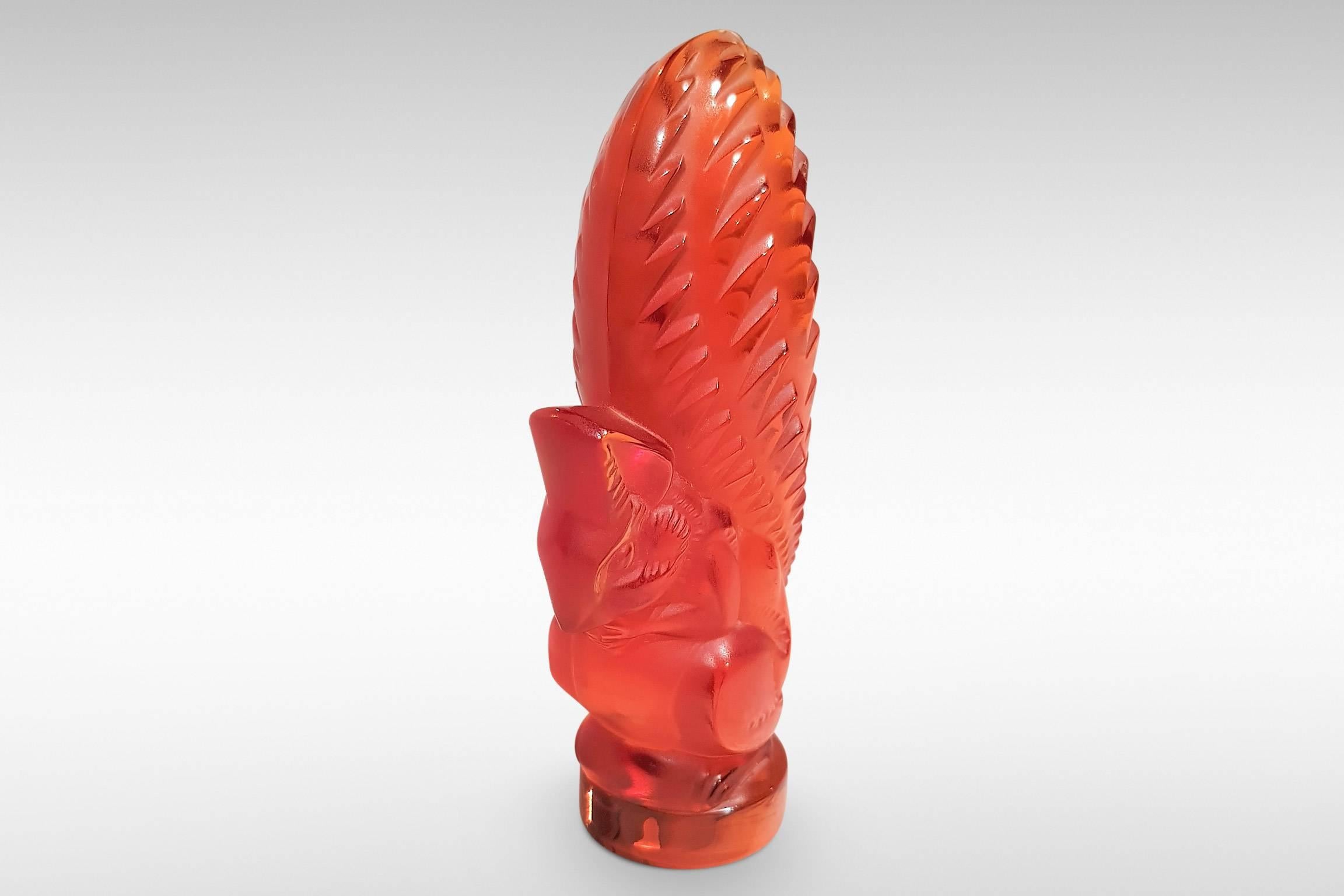 A squirrel by Marc Lalique in amber/red glass 
circa 1960.