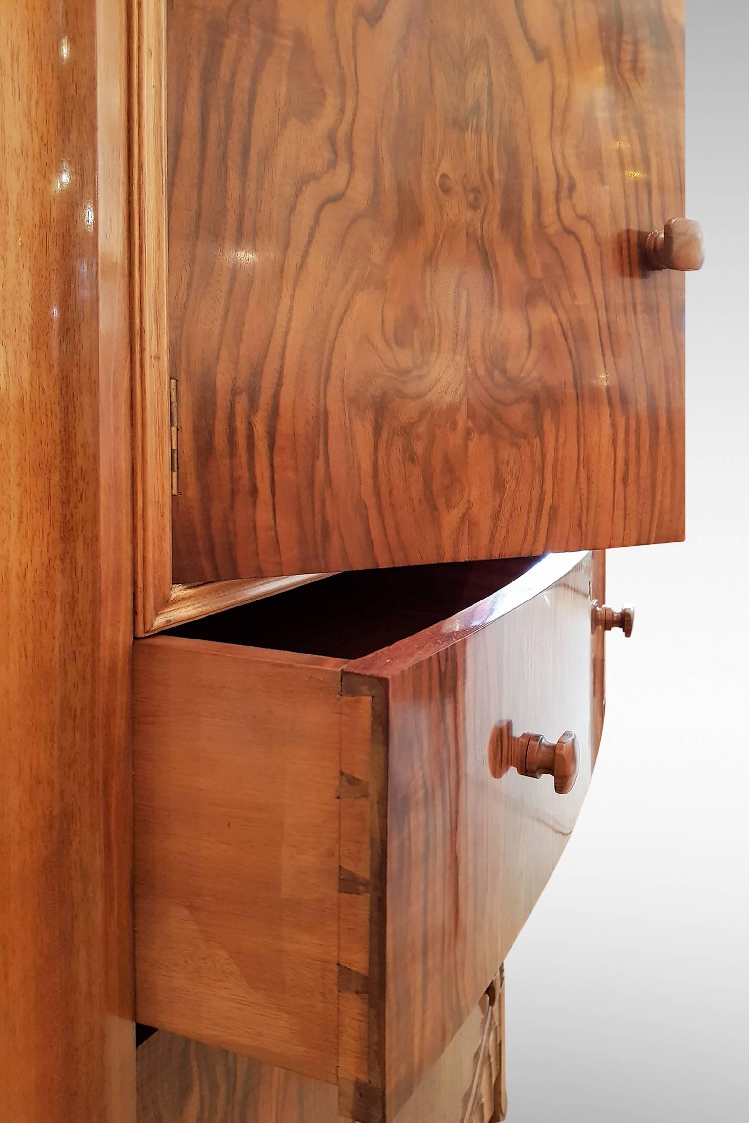 Art Deco Walnut Tallboy Chest with Cupboard over Attributed to Serge Chermayeff In Excellent Condition In Kent, GB