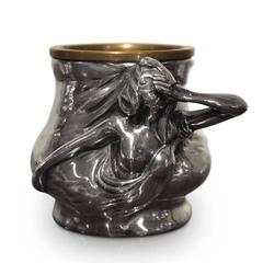 Pair of Pewter Pots Sculpted as Art Nouveau Female Figures
