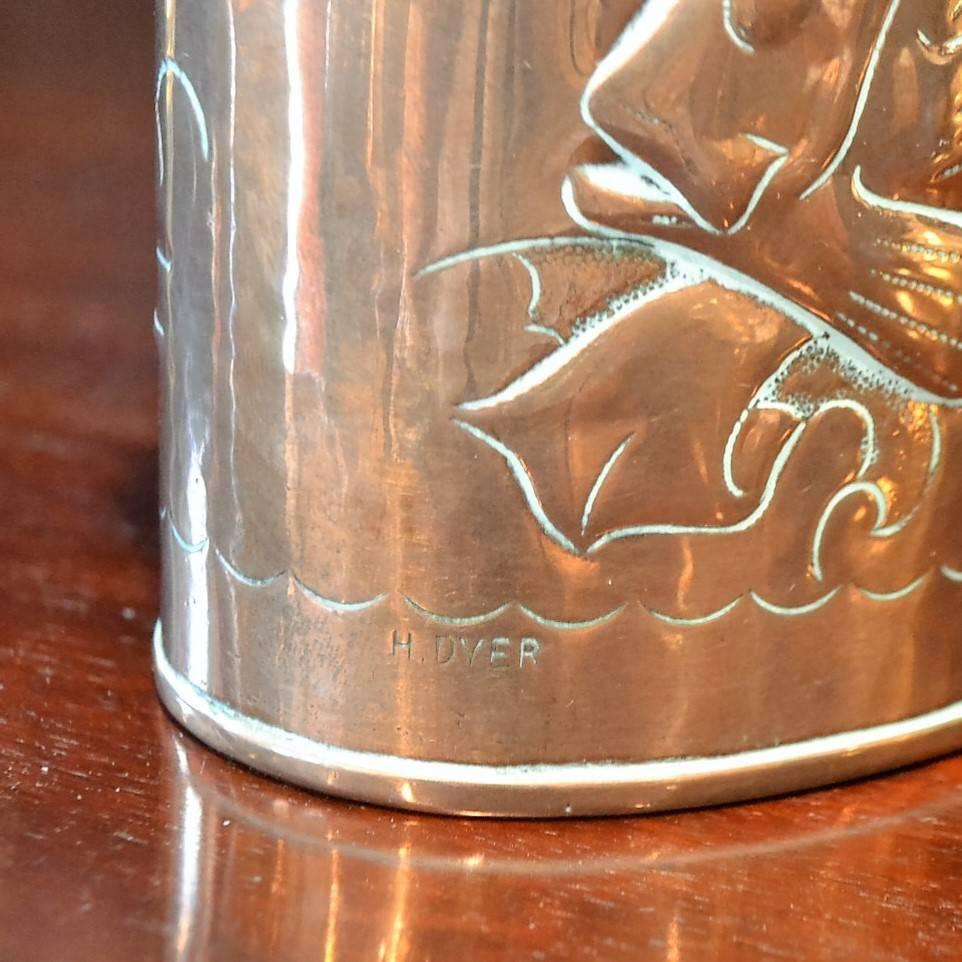 English Copper Repousse Tea Caddy by Herbert Dyer of Mousehole For Sale