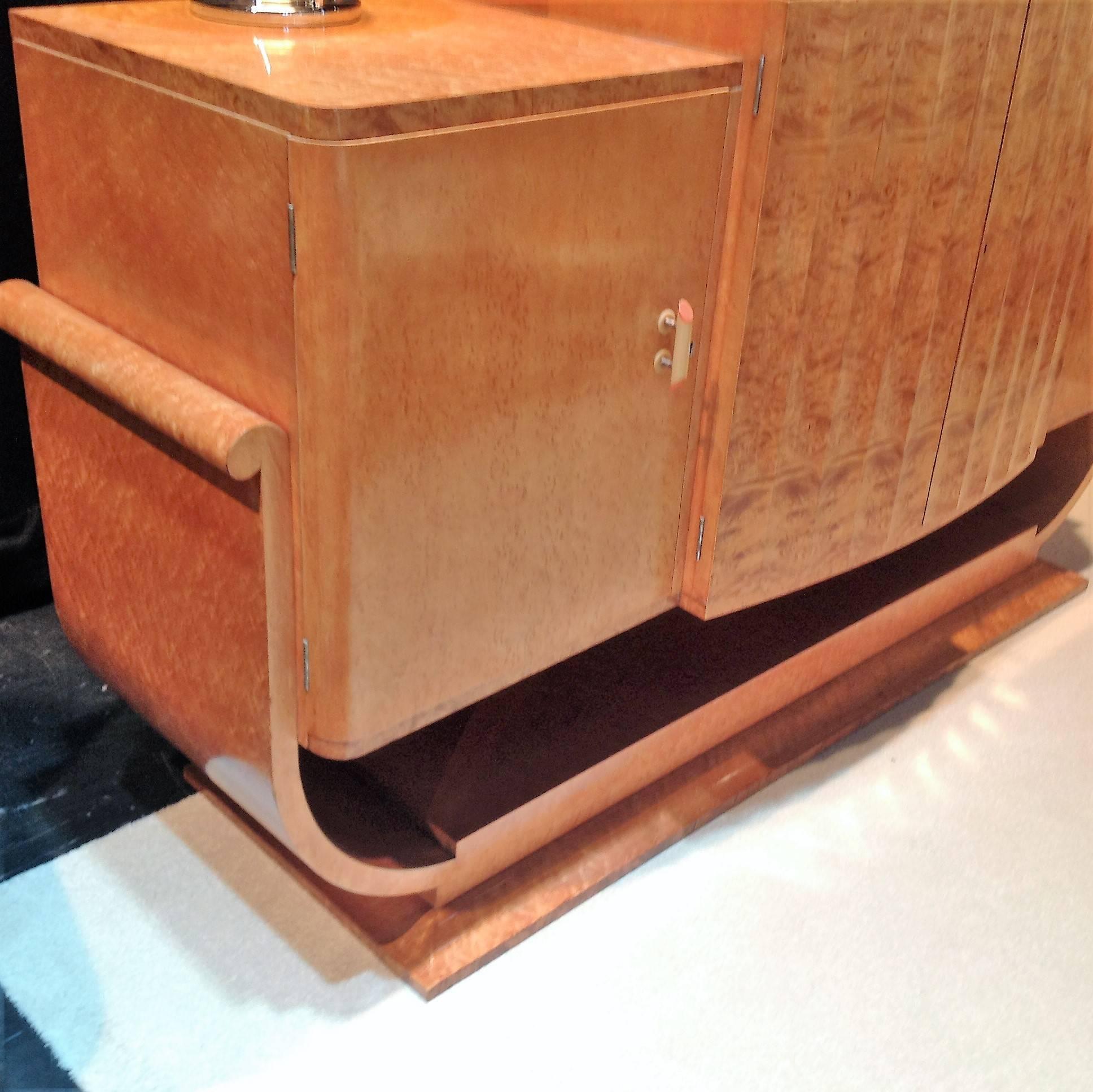 Great Britain (UK) Art Deco U-Base Sideboard by Epstein in Bird's-Eye Maple