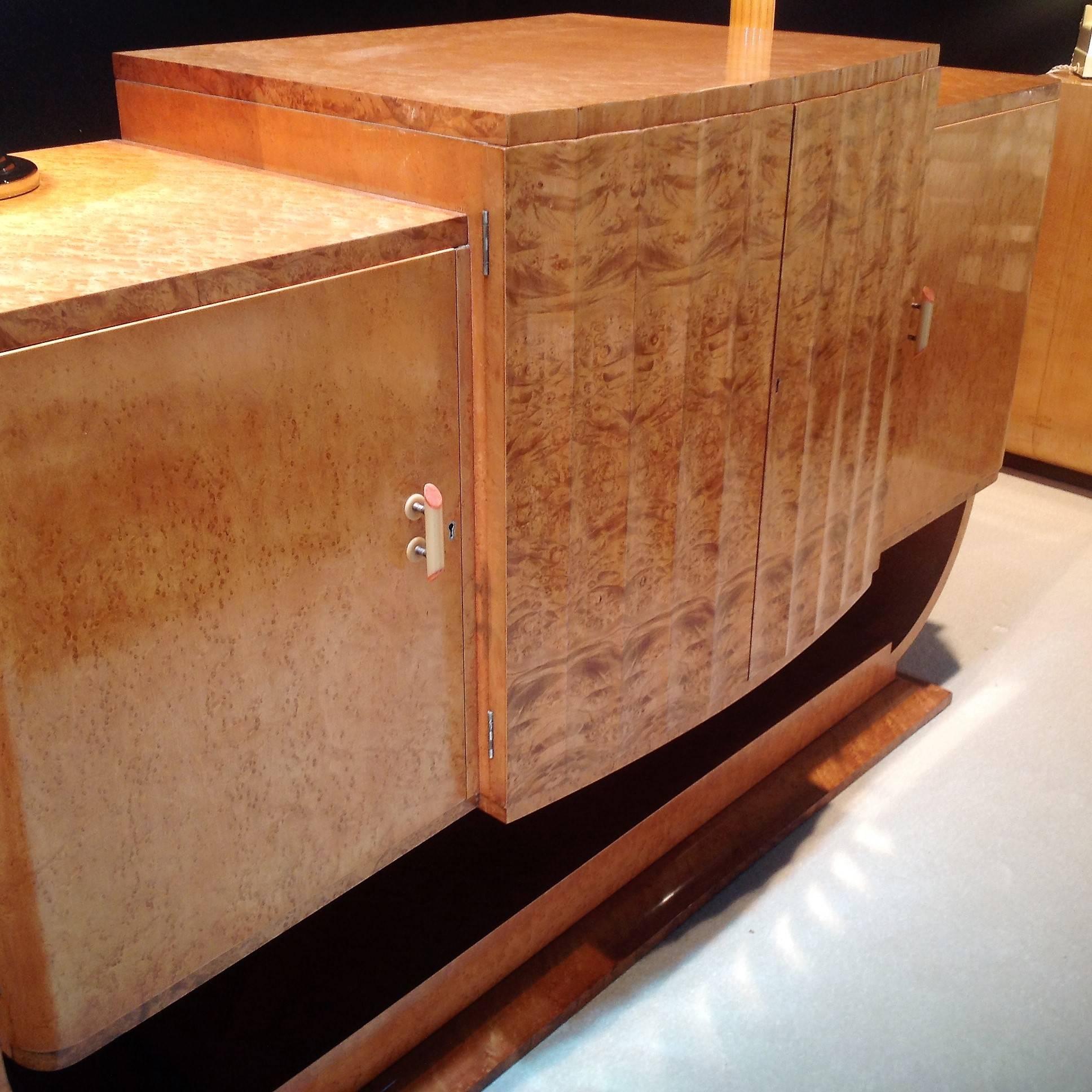 Veneer Art Deco U-Base Sideboard by Epstein in Bird's-Eye Maple