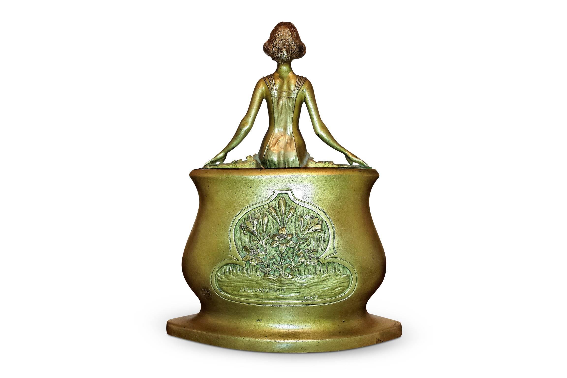 20th Century Original Art Nouveau Bronze Vase by Charles Korschann, circa 1900 For Sale