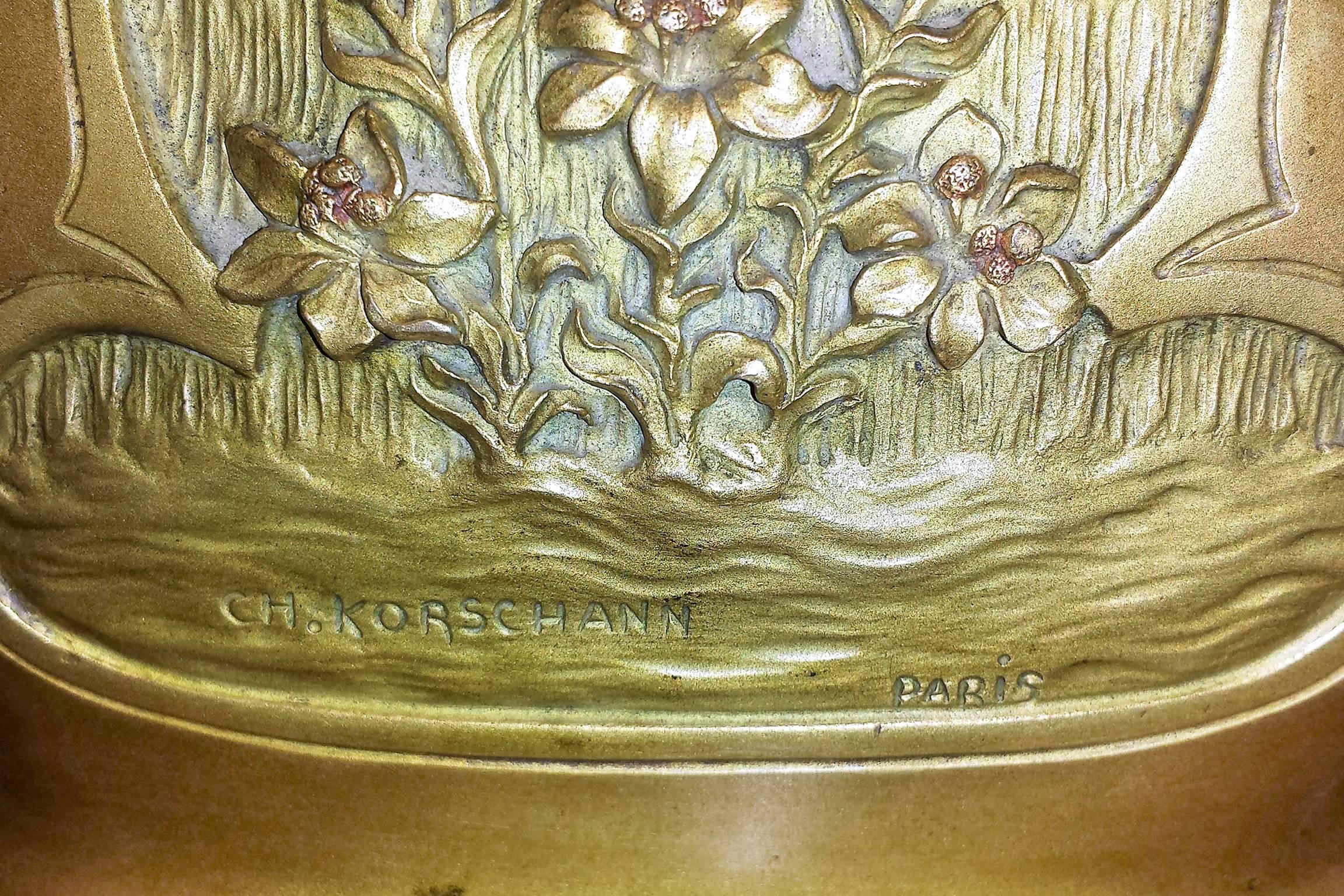 Original Art Nouveau Bronze Vase by Charles Korschann, circa 1900 For Sale 2