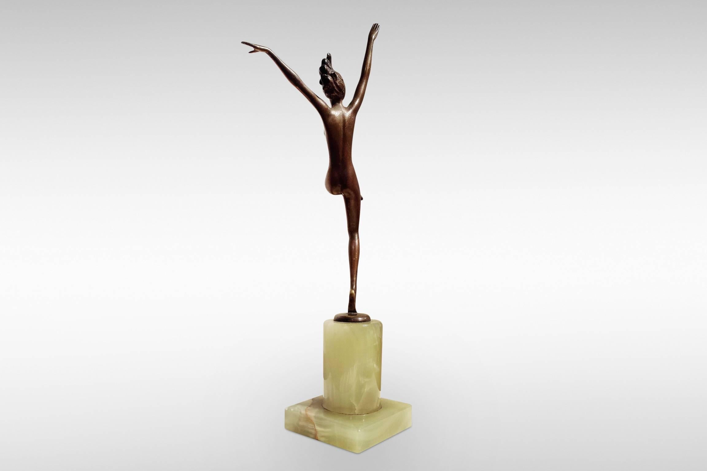 Original Art Deco Bronze Dancer 'Sophie' by Joseph Adolph, circa 1930 2