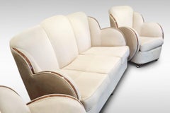 Art Deco Cloud Lounge Suite by Epstein with Walnut Banding