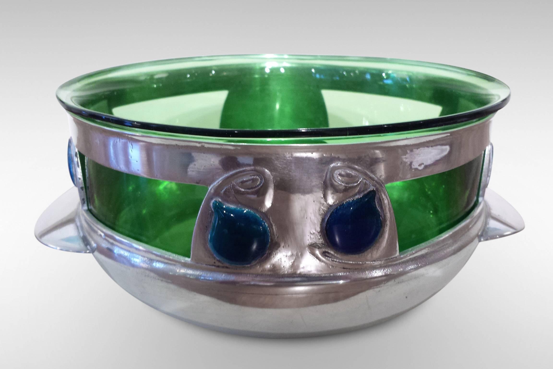 Art Nouveau Archibald Knox for Liberty: A 'Tudric' Pewter Rose Bowl with Enamel