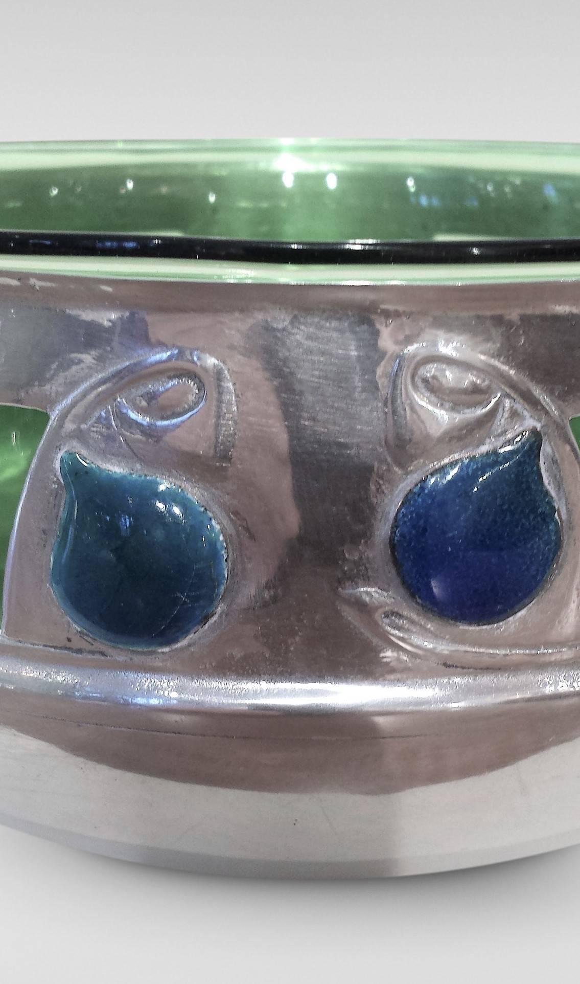 British Archibald Knox for Liberty: A 'Tudric' Pewter Rose Bowl with Enamel
