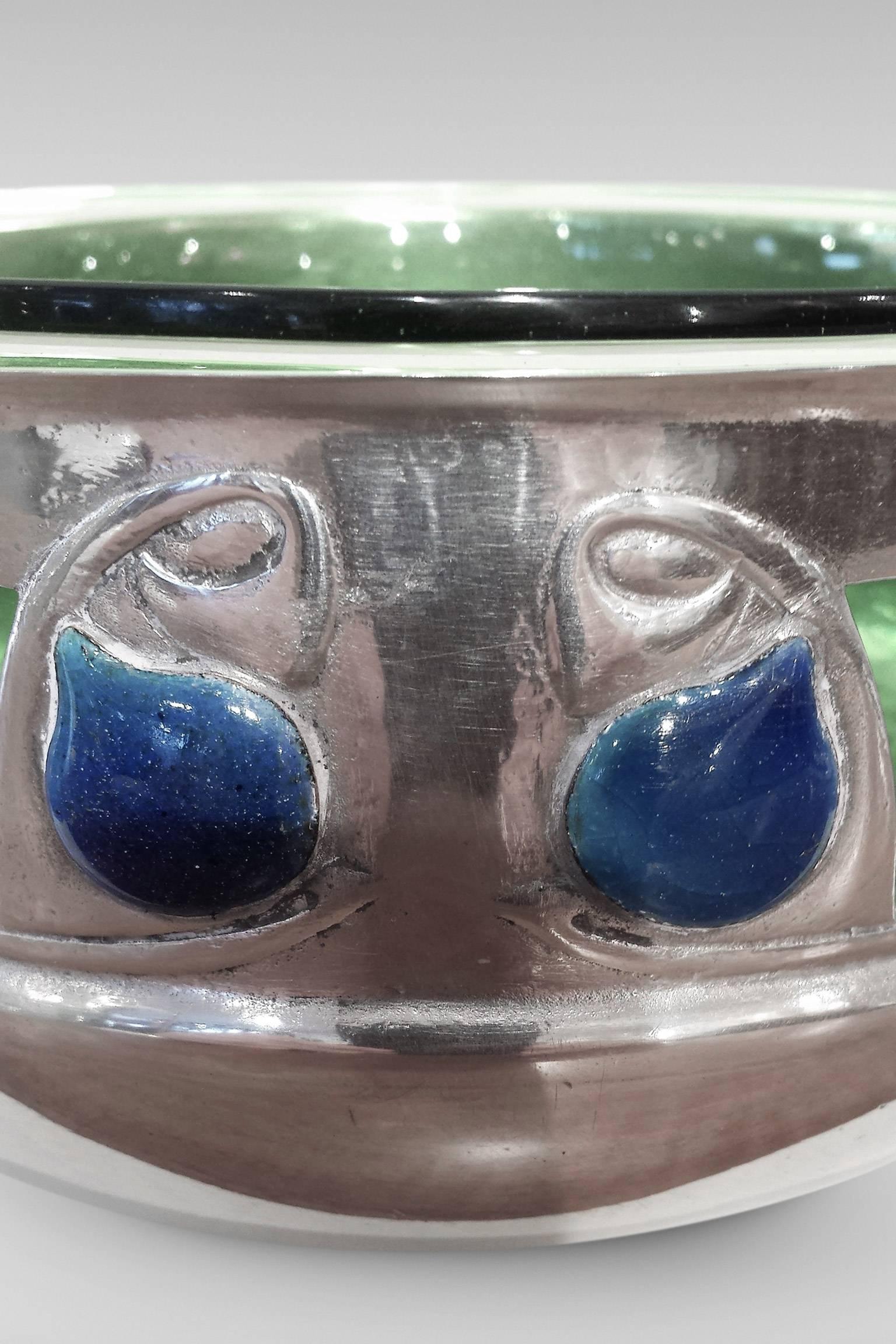 20th Century Archibald Knox for Liberty: A 'Tudric' Pewter Rose Bowl with Enamel