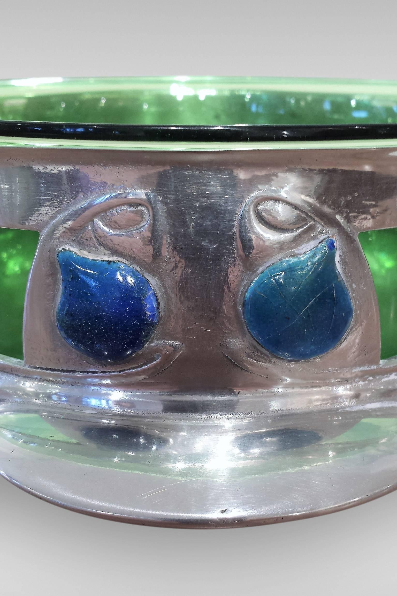 Glass Archibald Knox for Liberty: A 'Tudric' Pewter Rose Bowl with Enamel