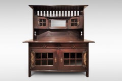Arts & Crafts Movement Sideboard in Oak with Glazed Upper Cabinets
