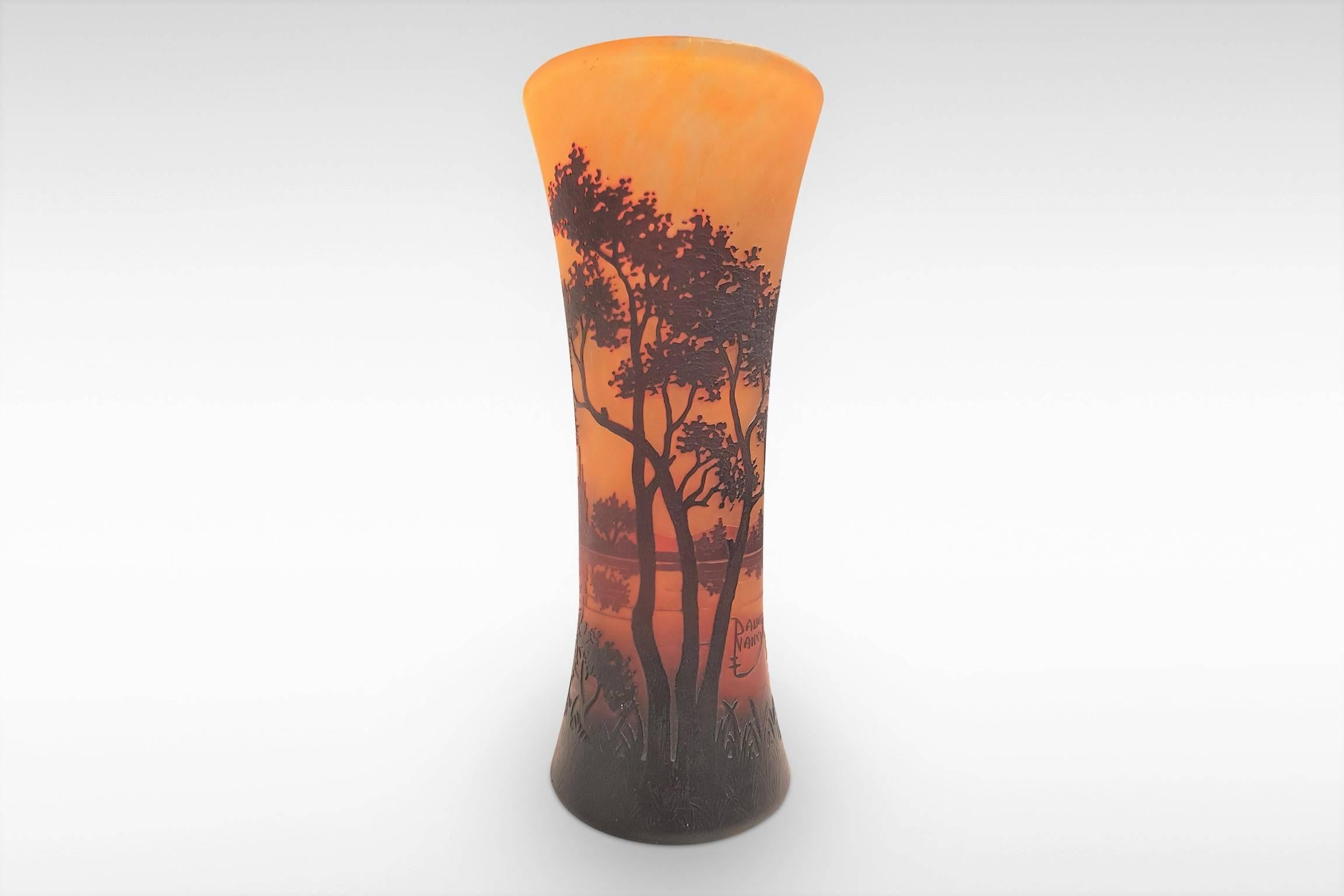 French Daum Freres Art Nouveau Forest Vase in Cameo Glass