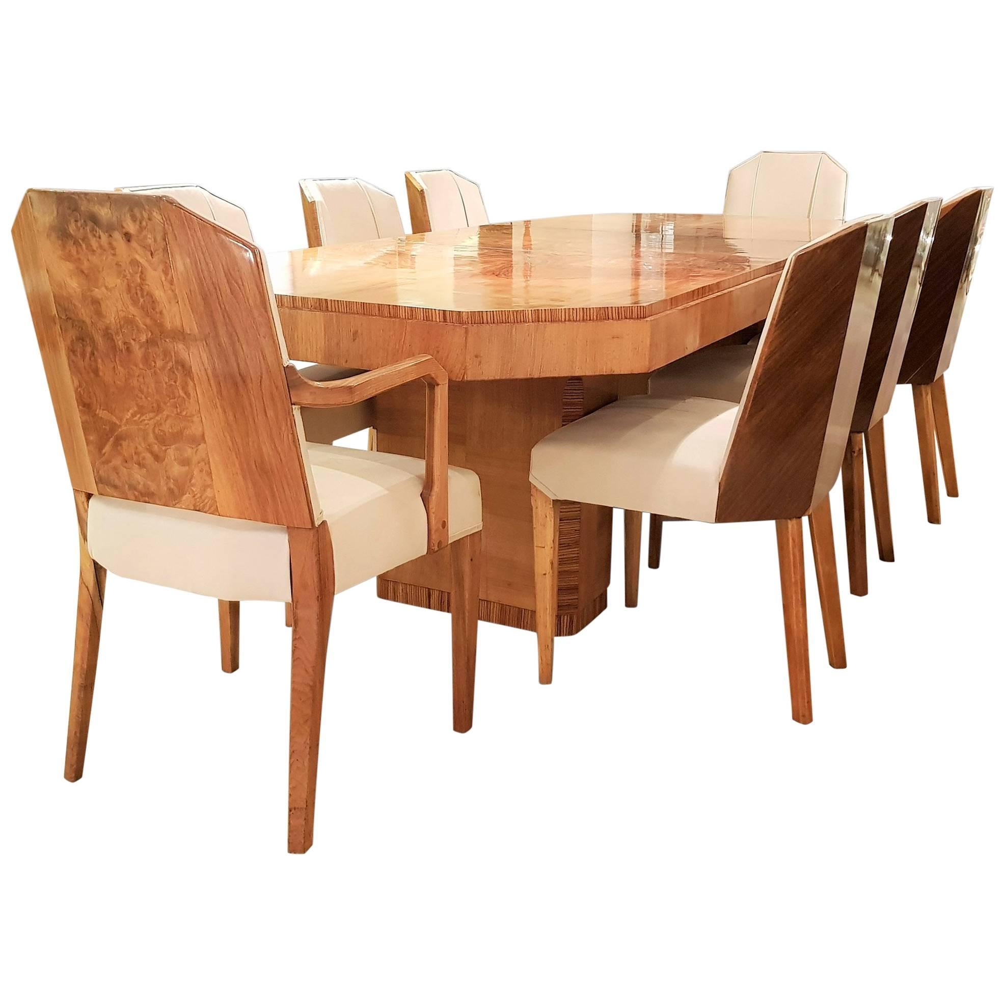 Art Deco Dining Table, Chairs and Carvers Attributed to Hille