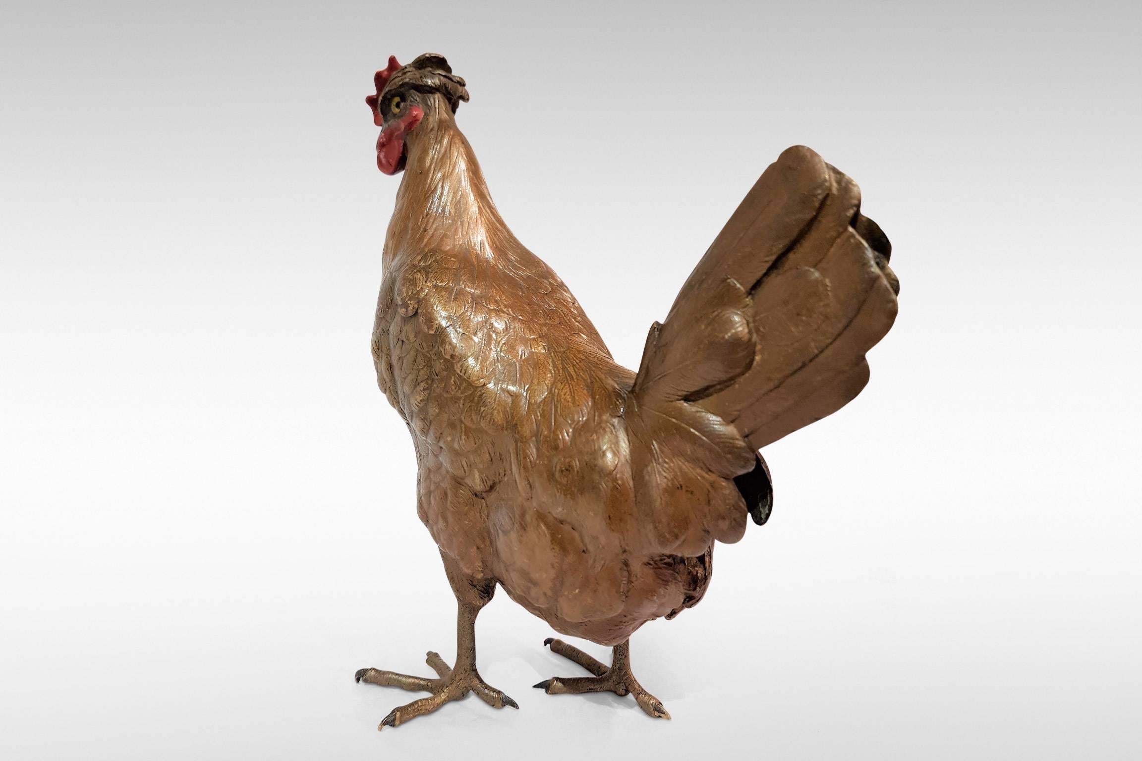 Art Nouveau Franz Bergman Cold-Painted Bronze Chicken For Sale