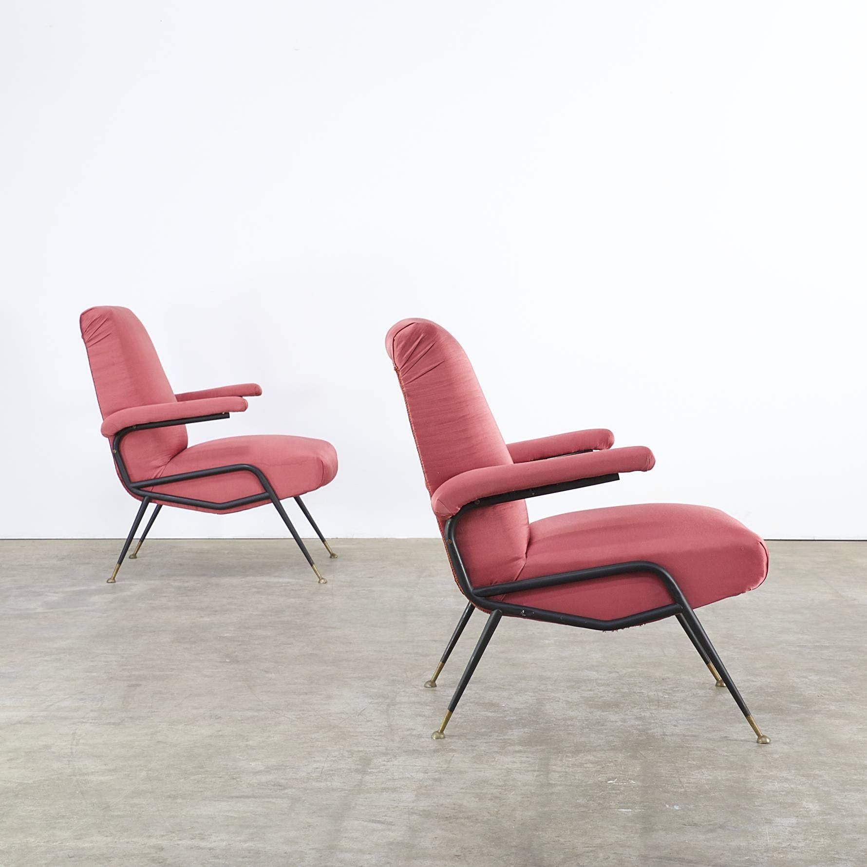 Mid-20th Century 1960s Italian Design Chair in Old Red Fabric, Set of Two For Sale