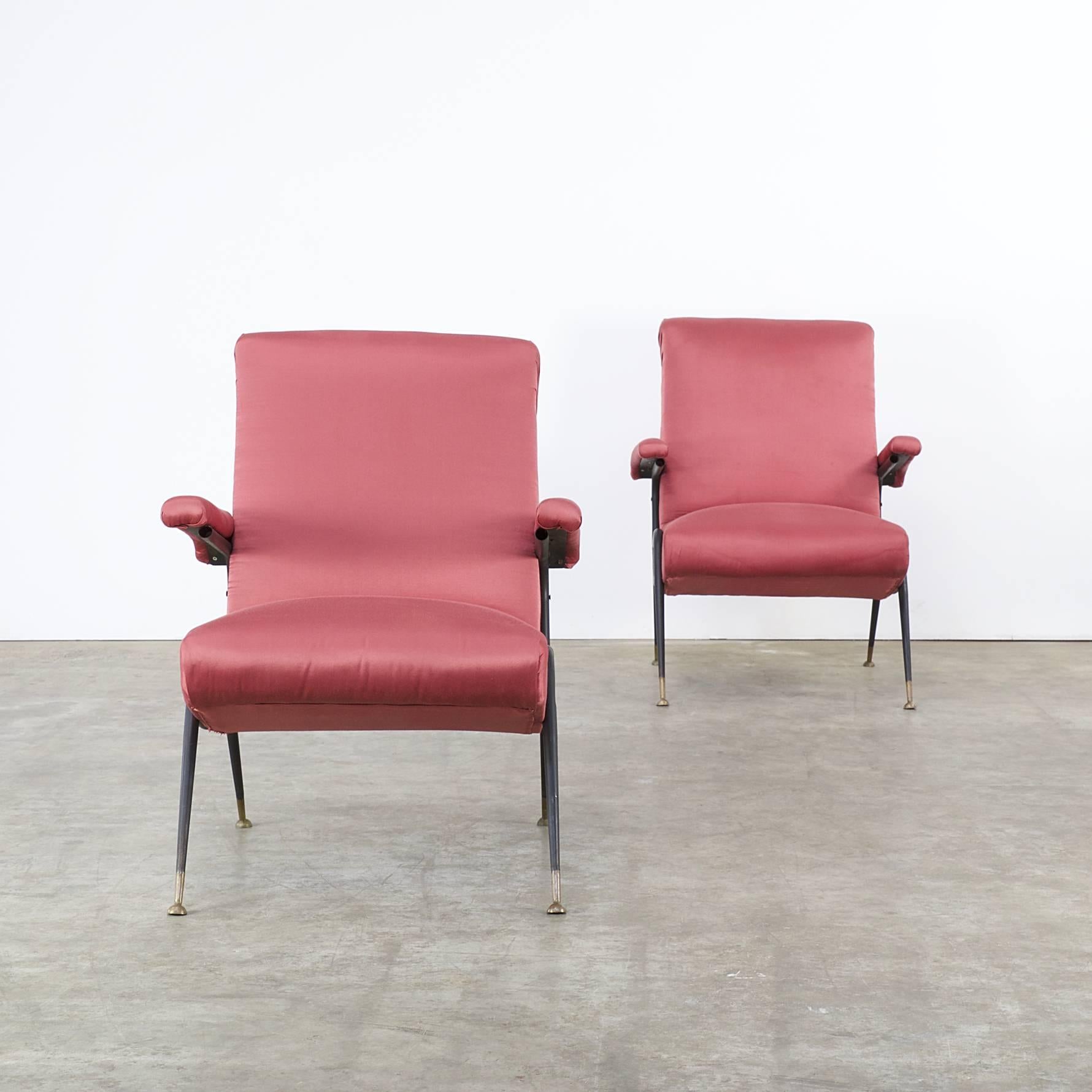 Mid-Century Modern 1960s Italian Design Chair in Old Red Fabric, Set of Two For Sale