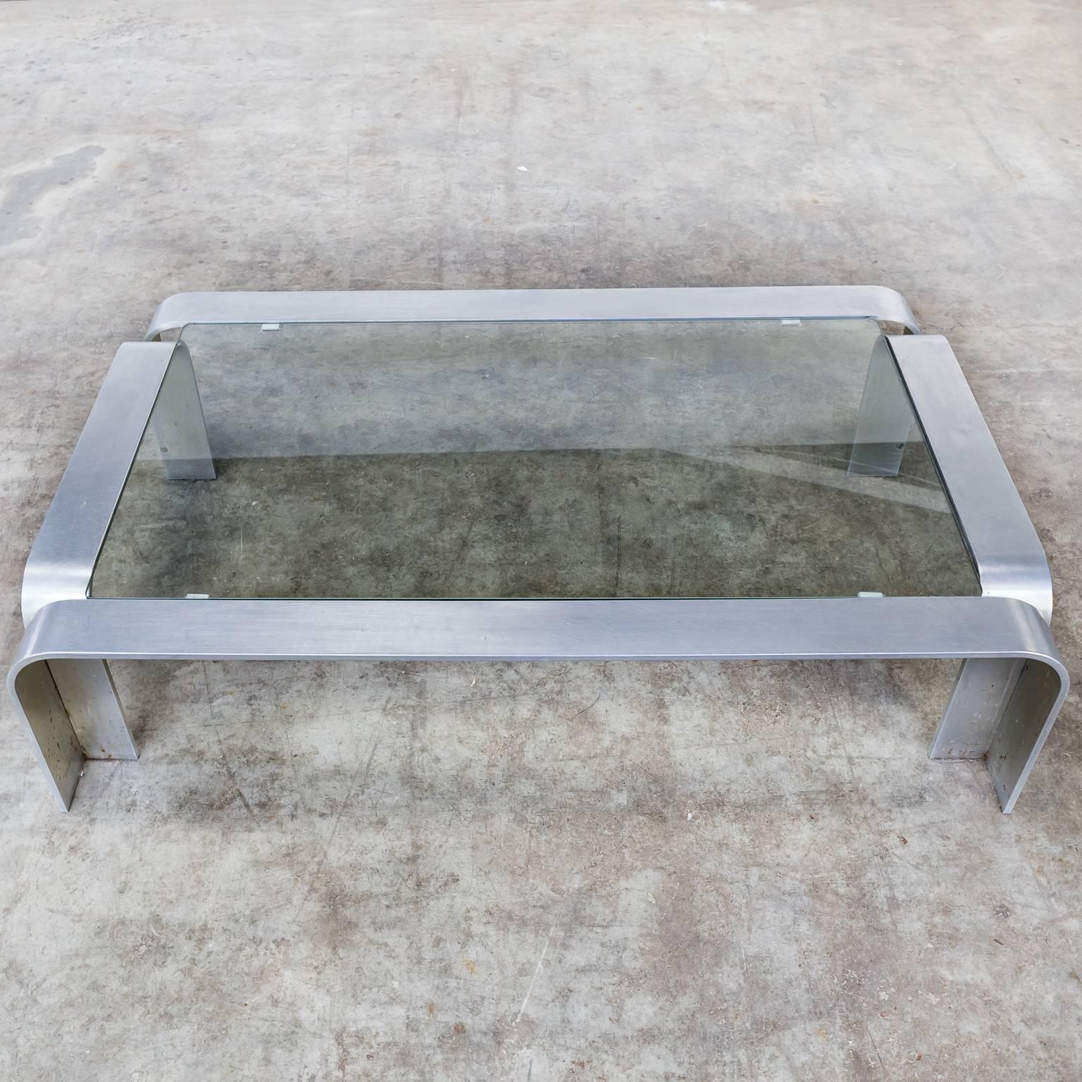 Aluminum 1990s Coffee Table in Aluminium and Glass For Sale