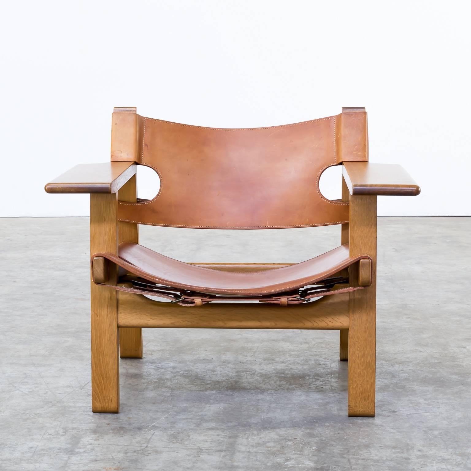 1970s Børge Mogensen ‘Spanish chair’ fauteuil for Fredericia. Oak firm frame, beautiful cognac color saddle leather. Very good condition. Wear consistent with age and use. Dimensions:82cm (W) x 59.5cm (D) x 67cm (H), seat H 28cm.