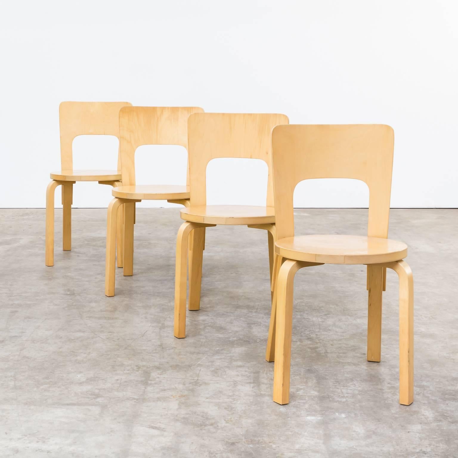 Birch 1960s Alvar Aalto Model 66 Dinner Chairs for Artek Set of Four For Sale