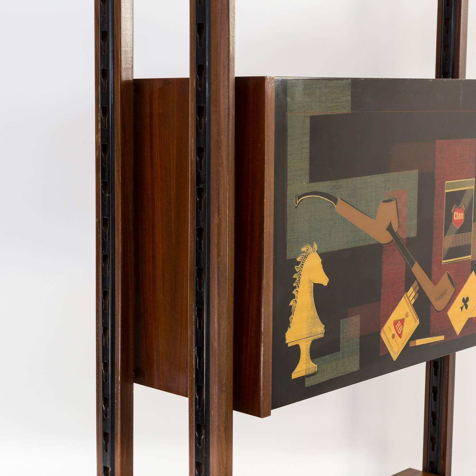 Teak 1950s Vittorio Dassi Style Wall Unit Three Shelves Cabinet For Sale
