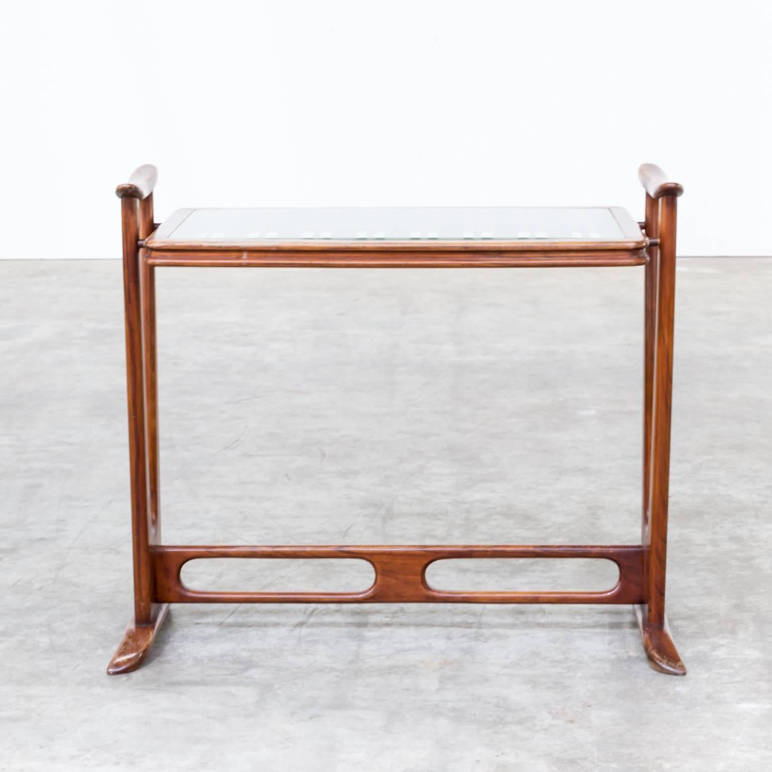 Mid-Century Modern 1950s Rosewood Side Table Glass Tabletop in the Style of Gio Ponti For Sale