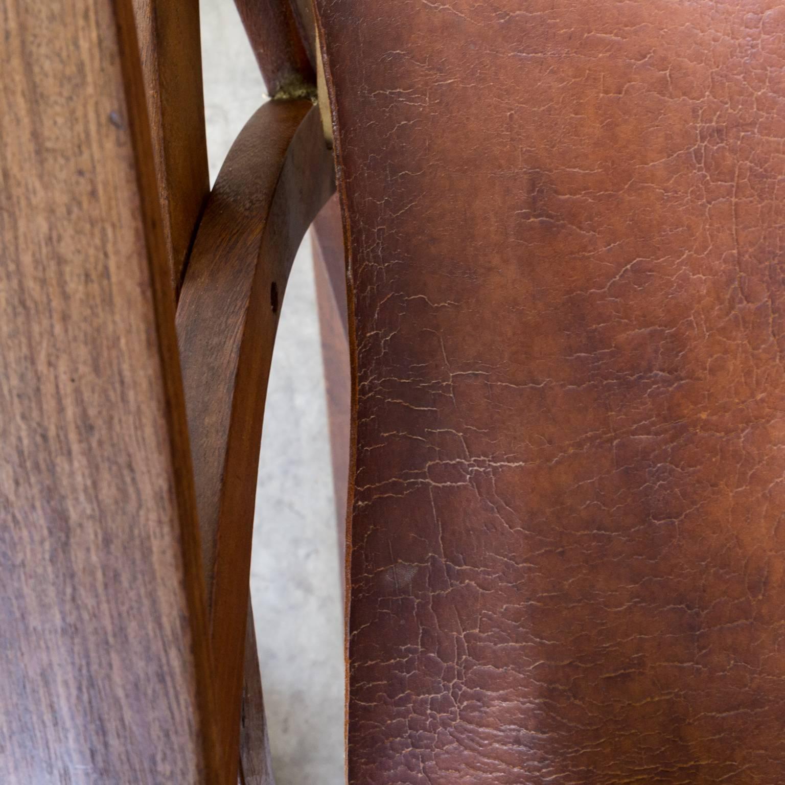 Mid-Century Oak and Saddle Leather Rocking Chair For Sale 1