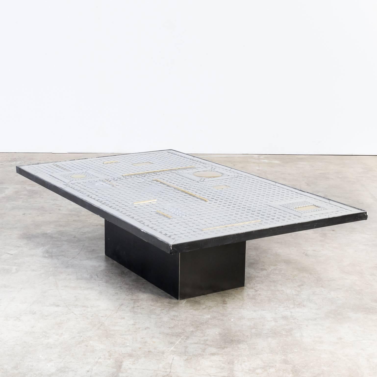 20th Century Brutalist Coffee Table Brass and Metal Art Attributed to Raf Verjans For Sale