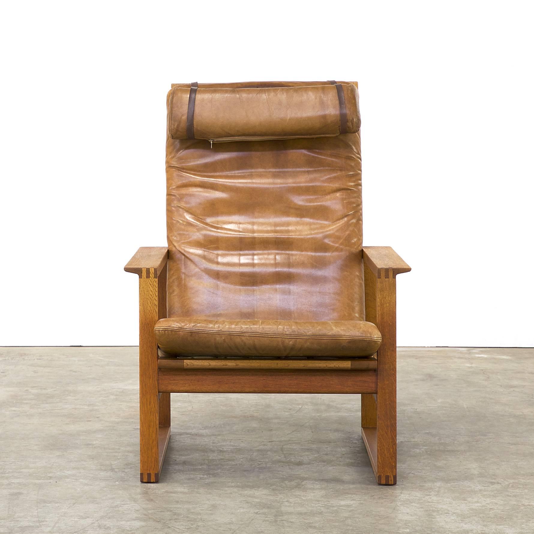 1970s Borge Mogensen fauteuil for Fredericia Stolefabrik, brown leather, very good condition. Consistent with age and use.