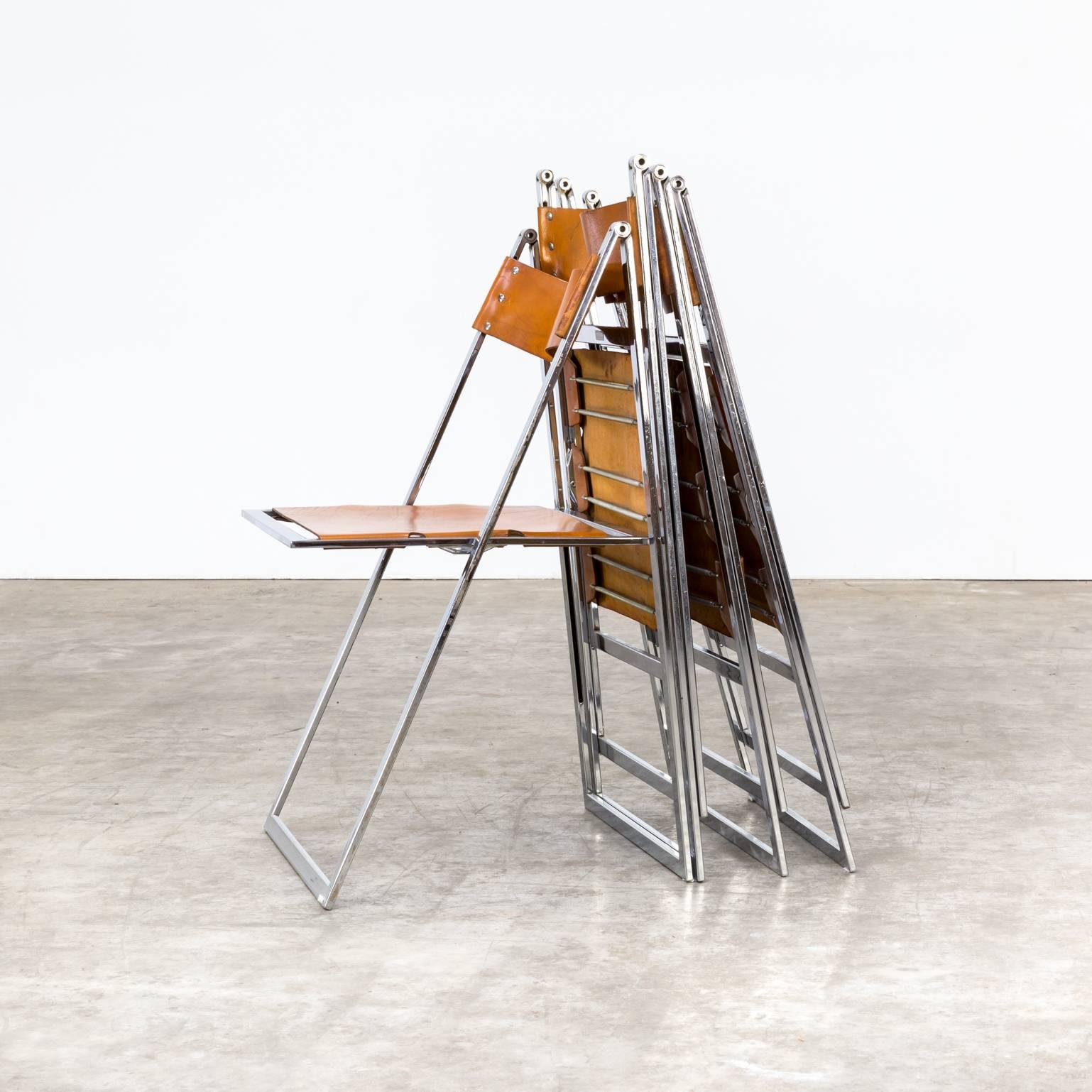 Italian 1960s Fontoni & Geraci ‘Elios’ Folding Chairs Set of Four For Sale