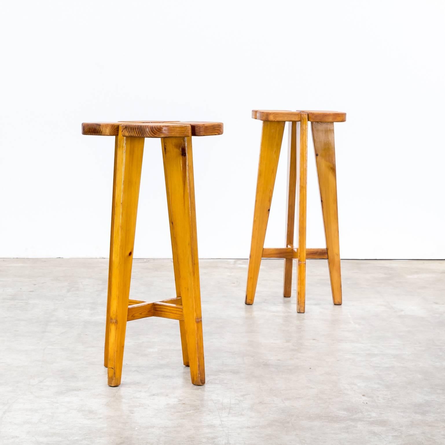 Lisa Johansson Pape pine stools for Stockmann AB, set of two. Tall stools, good condition wear consistent with age and use.