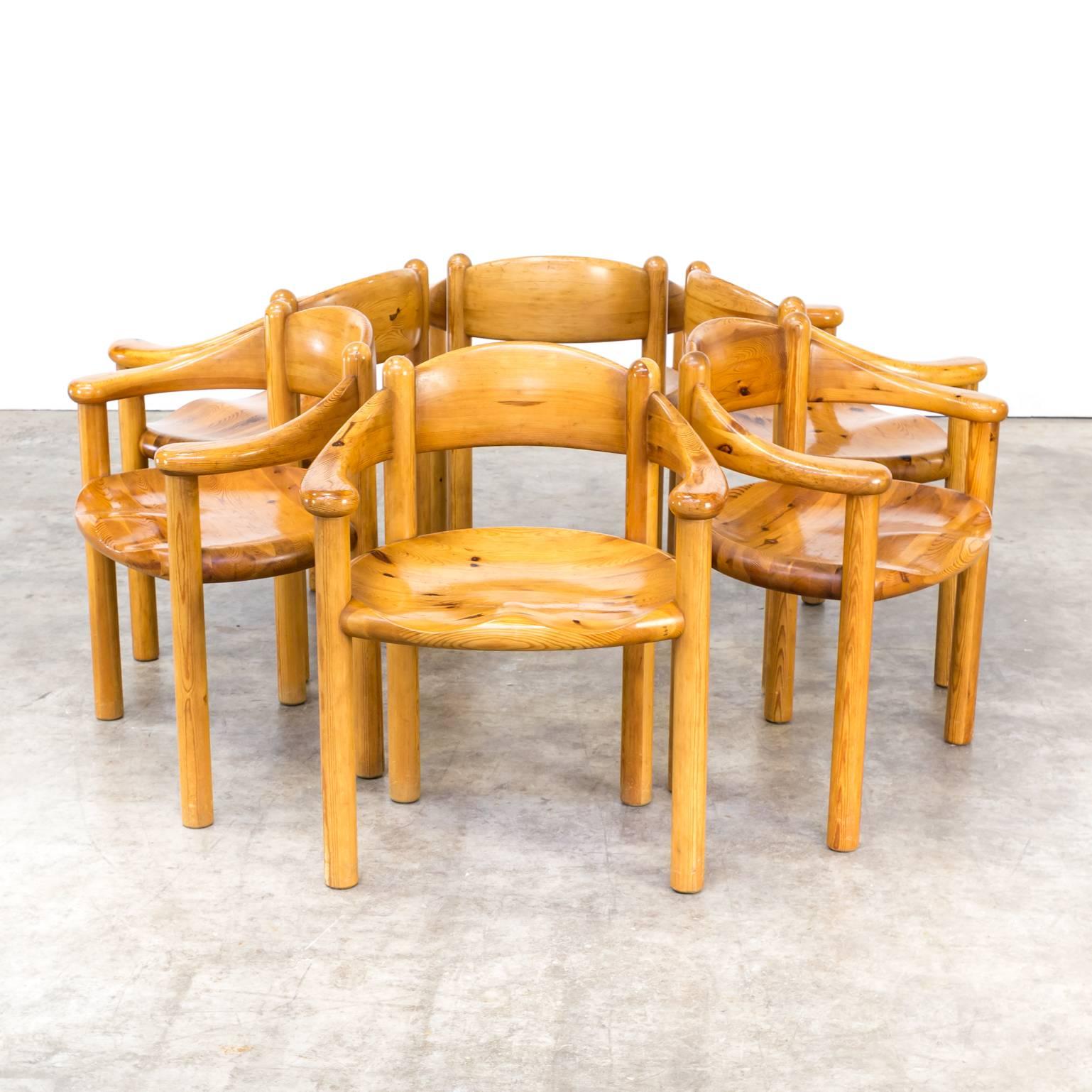 1960s Rainer Daumiller pine dining chairs set of six. Beautiful set of six pine wood chairs, good condition, with very comfortable seat.