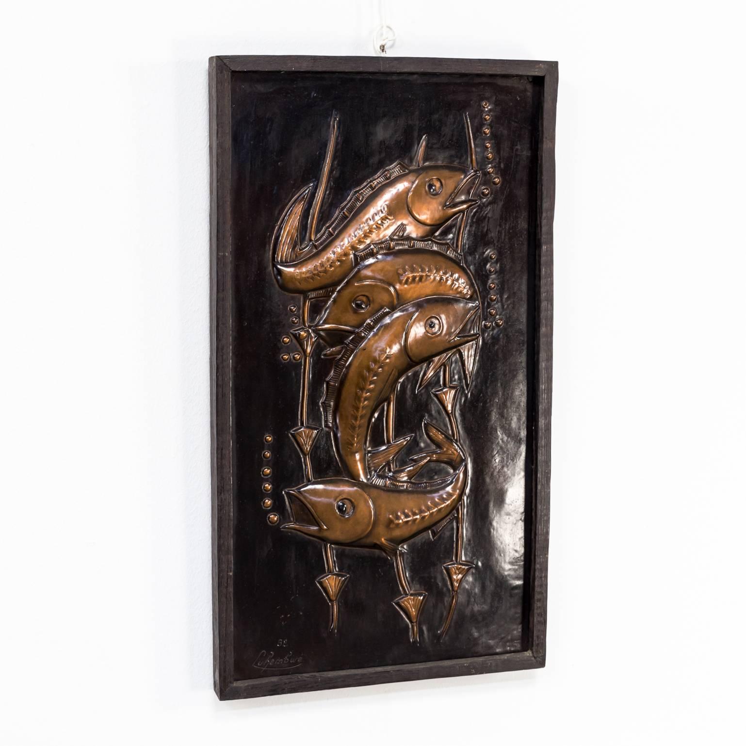 Mixed metals brutalist wall decoration sculpture ‘fish’ in good condition.