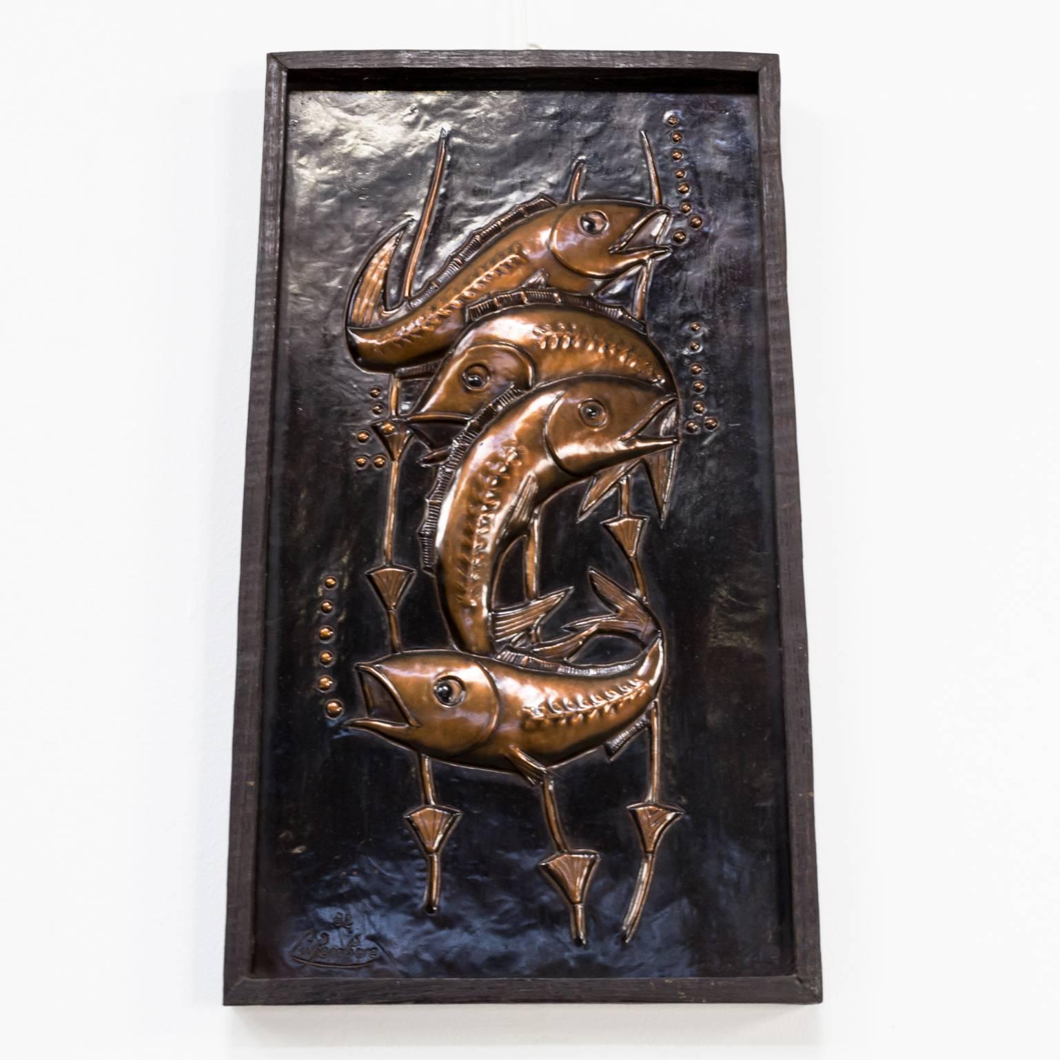 Late 20th Century Mixed Metals Brutalist Wall Decoration Sculpture ‘Fish’ For Sale