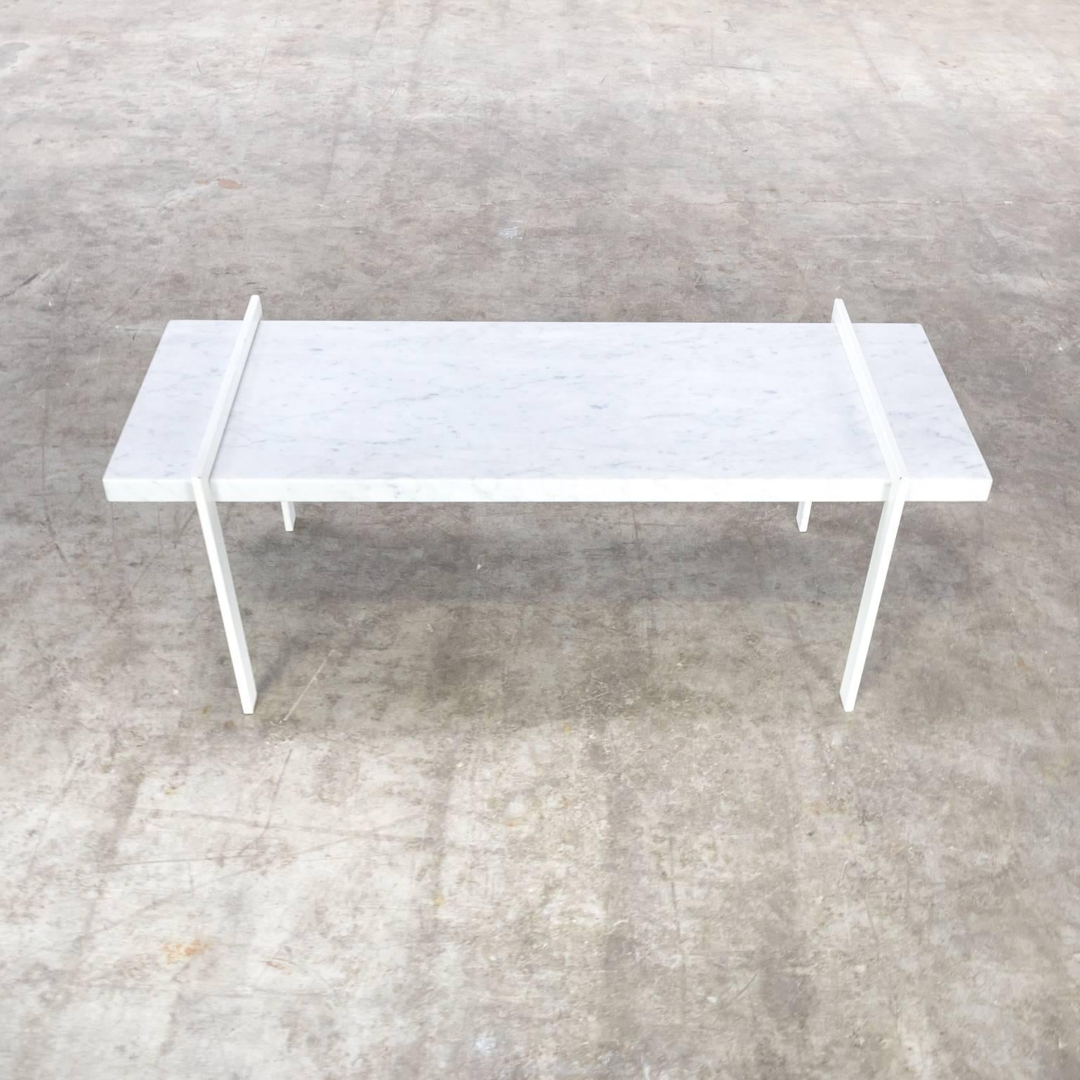 Carrara Marble Mid century, timeless, metal and bianco carrara marble side table For Sale