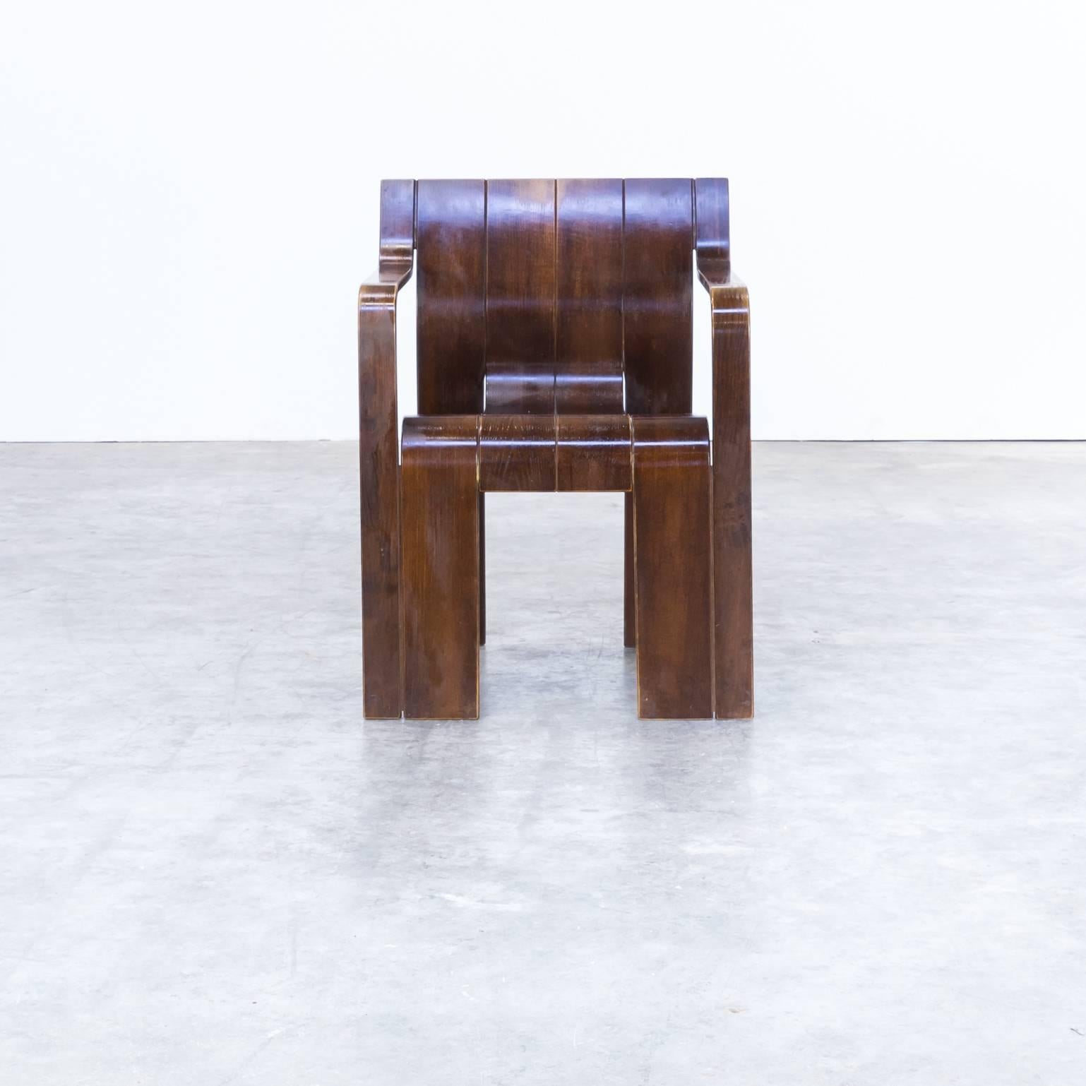Wood 1970s Gijs Bakker ‘Strip’ Chairs for Castelijn with Armrests, Set of Six