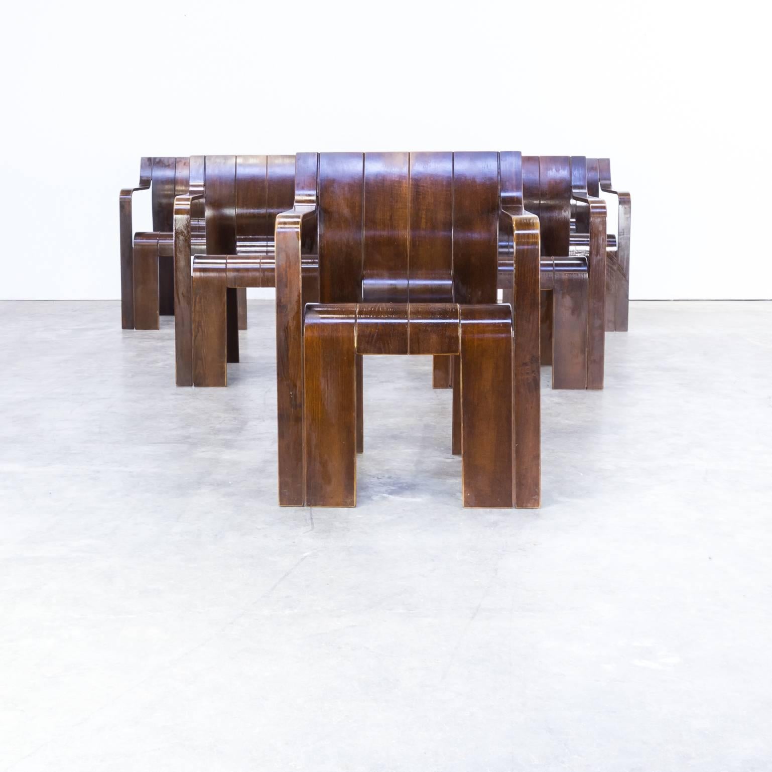 Dutch 1970s Gijs Bakker ‘Strip’ Chairs for Castelijn with Armrests, Set of Six
