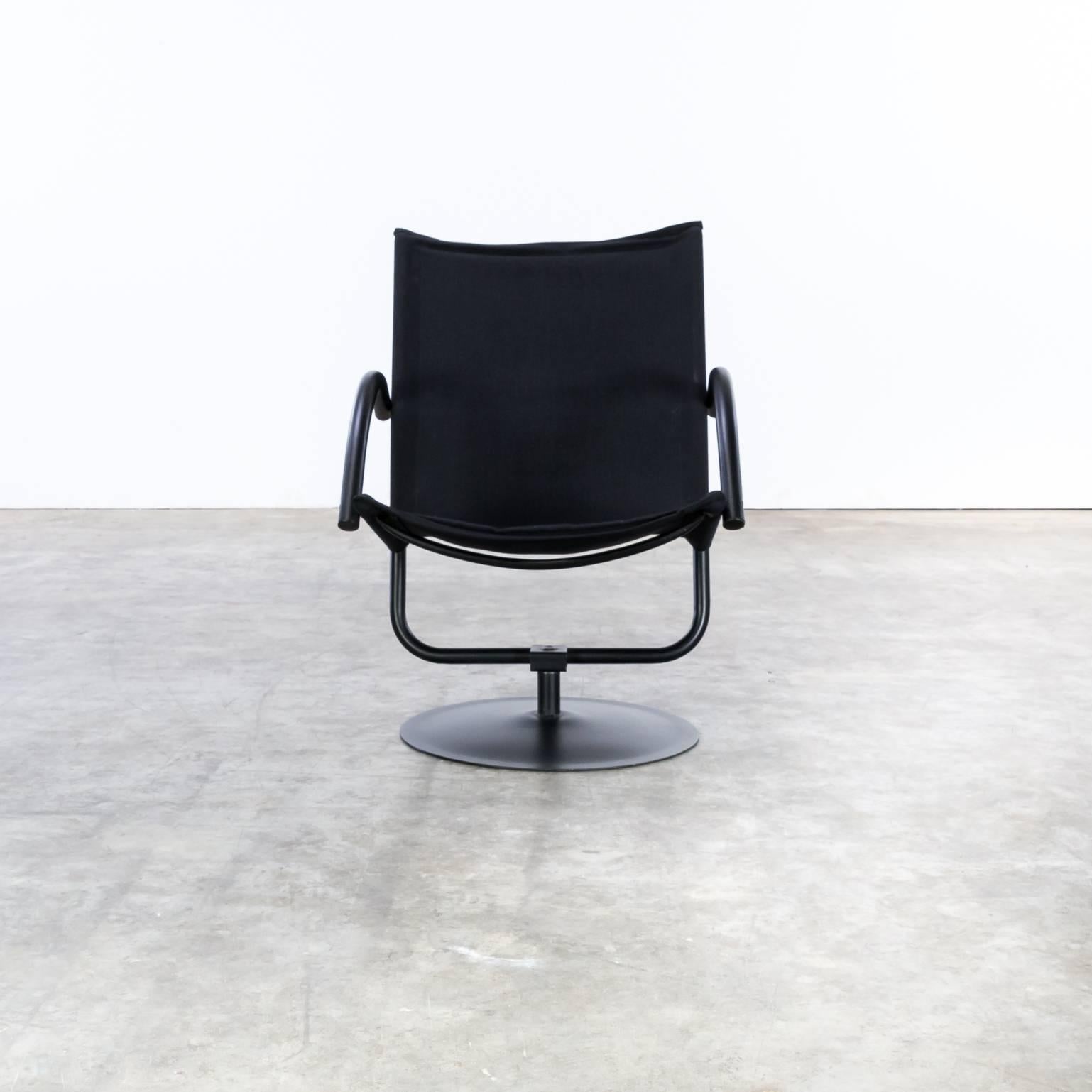 Design swivel chair black canvas fabric attributed to Mazairac & Boonzaaier. Good condition, wear consistent with age and use.