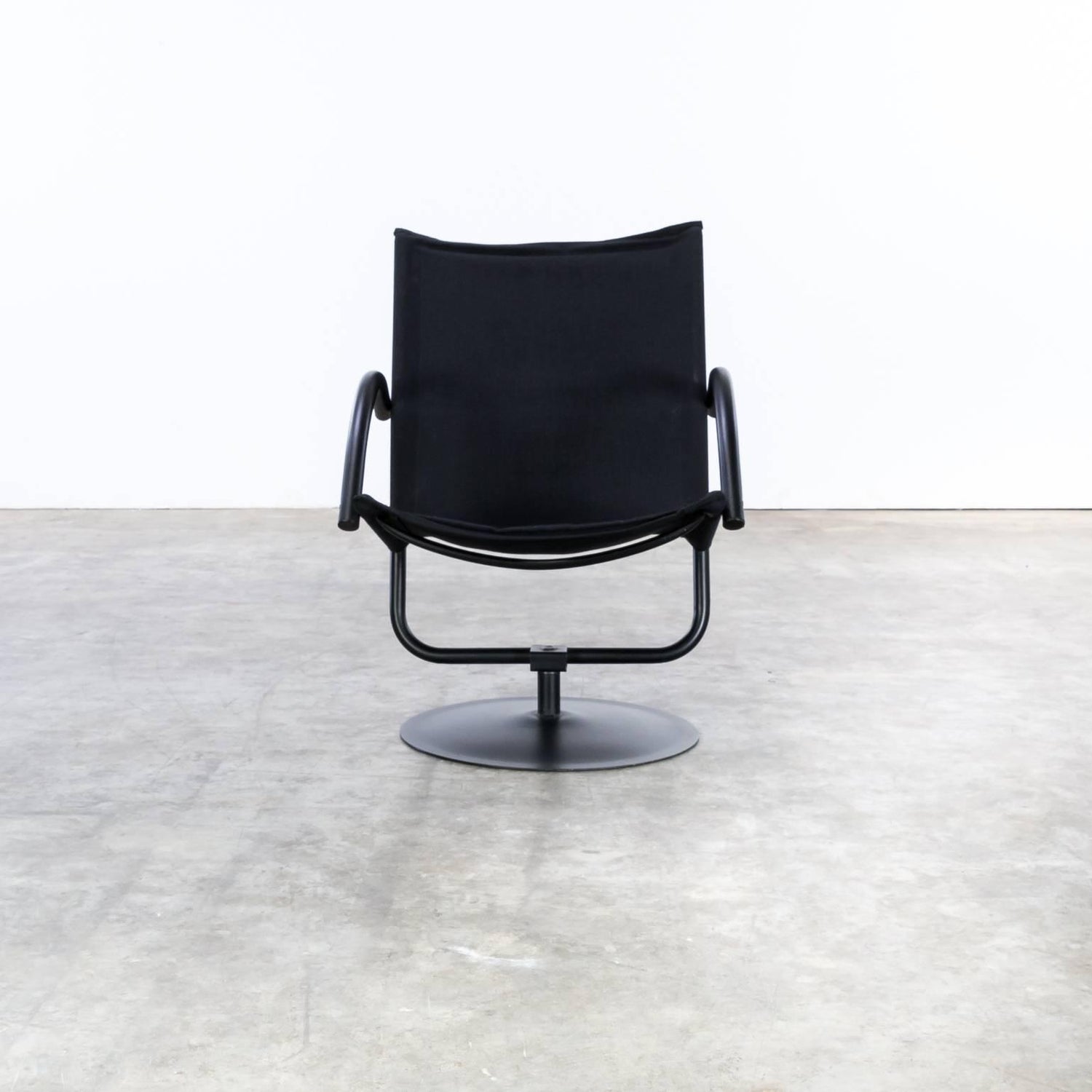 Design Swivel Chair Black Canvas Fabric Attributed To Mazairac And