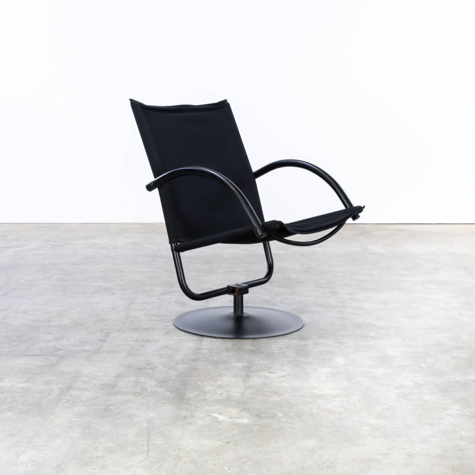 Design Swivel Chair Black Canvas Fabric Attributed to Mazairac & Boonzaaier In Good Condition For Sale In Amstelveen, Noord