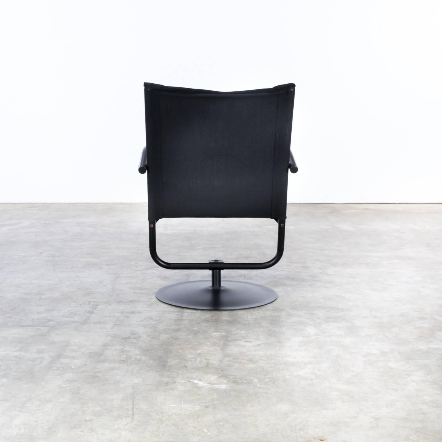 Metal Design Swivel Chair Black Canvas Fabric Attributed to Mazairac & Boonzaaier For Sale