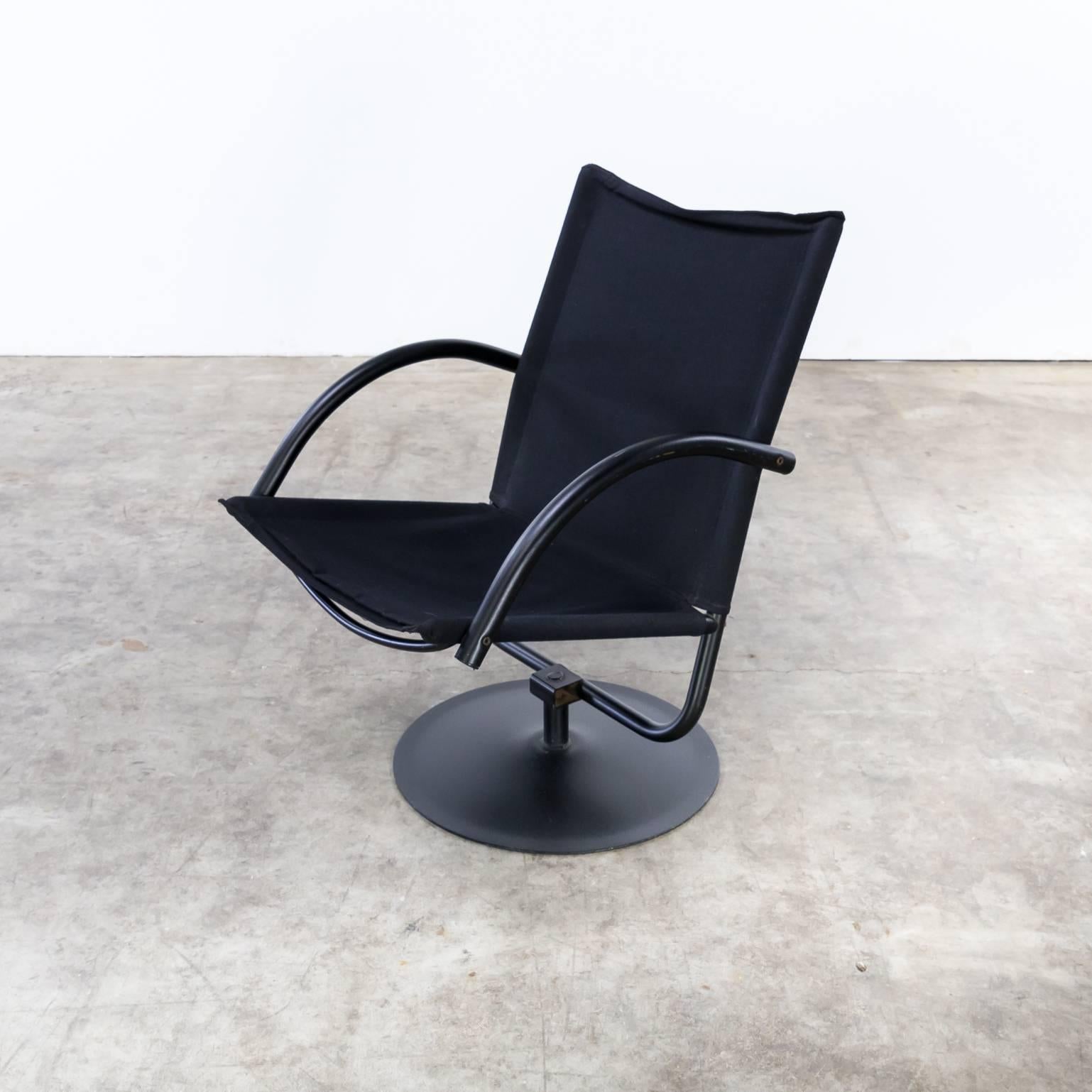 Design Swivel Chair Black Canvas Fabric Attributed to Mazairac & Boonzaaier For Sale 1