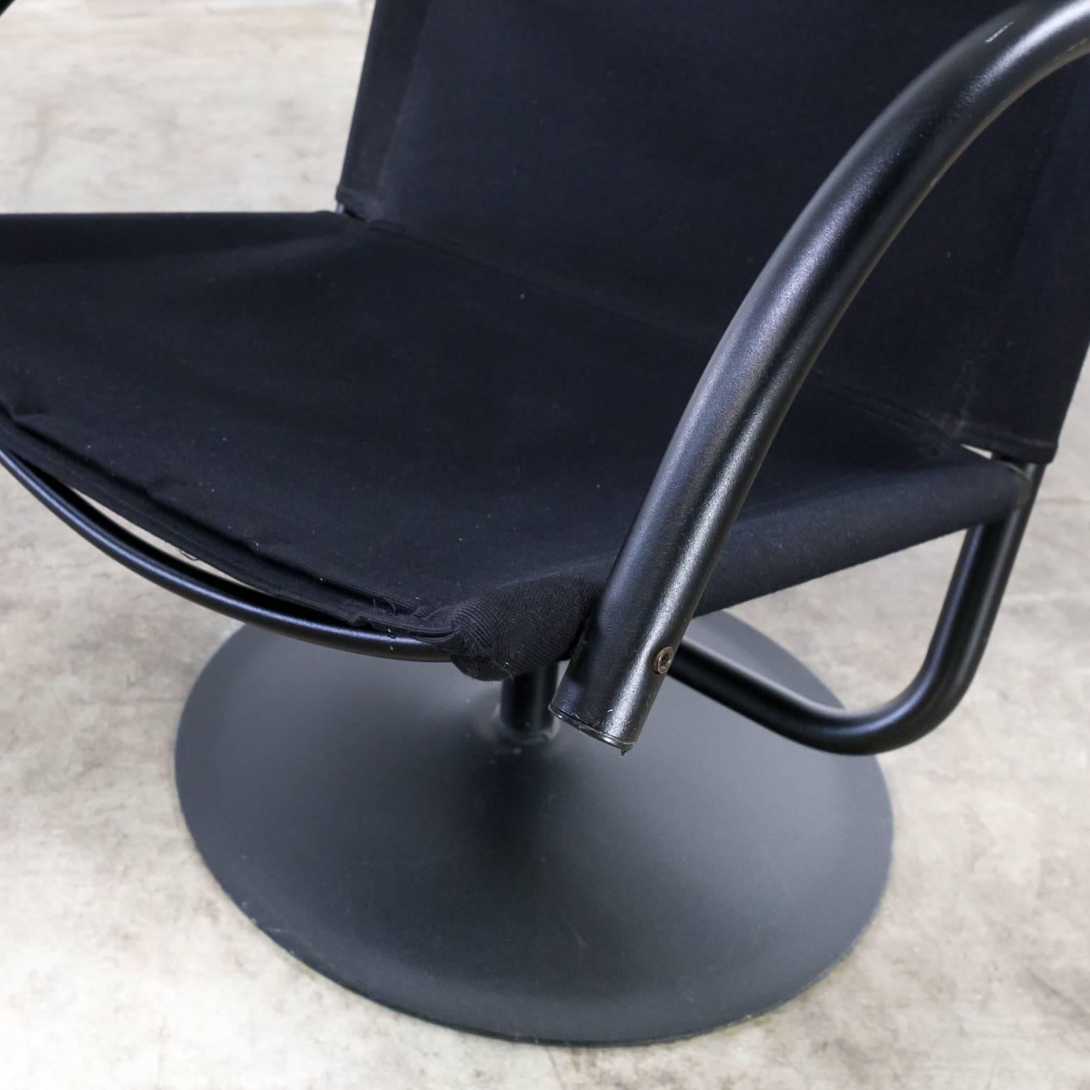 Design Swivel Chair Black Canvas Fabric Attributed to Mazairac & Boonzaaier For Sale 2