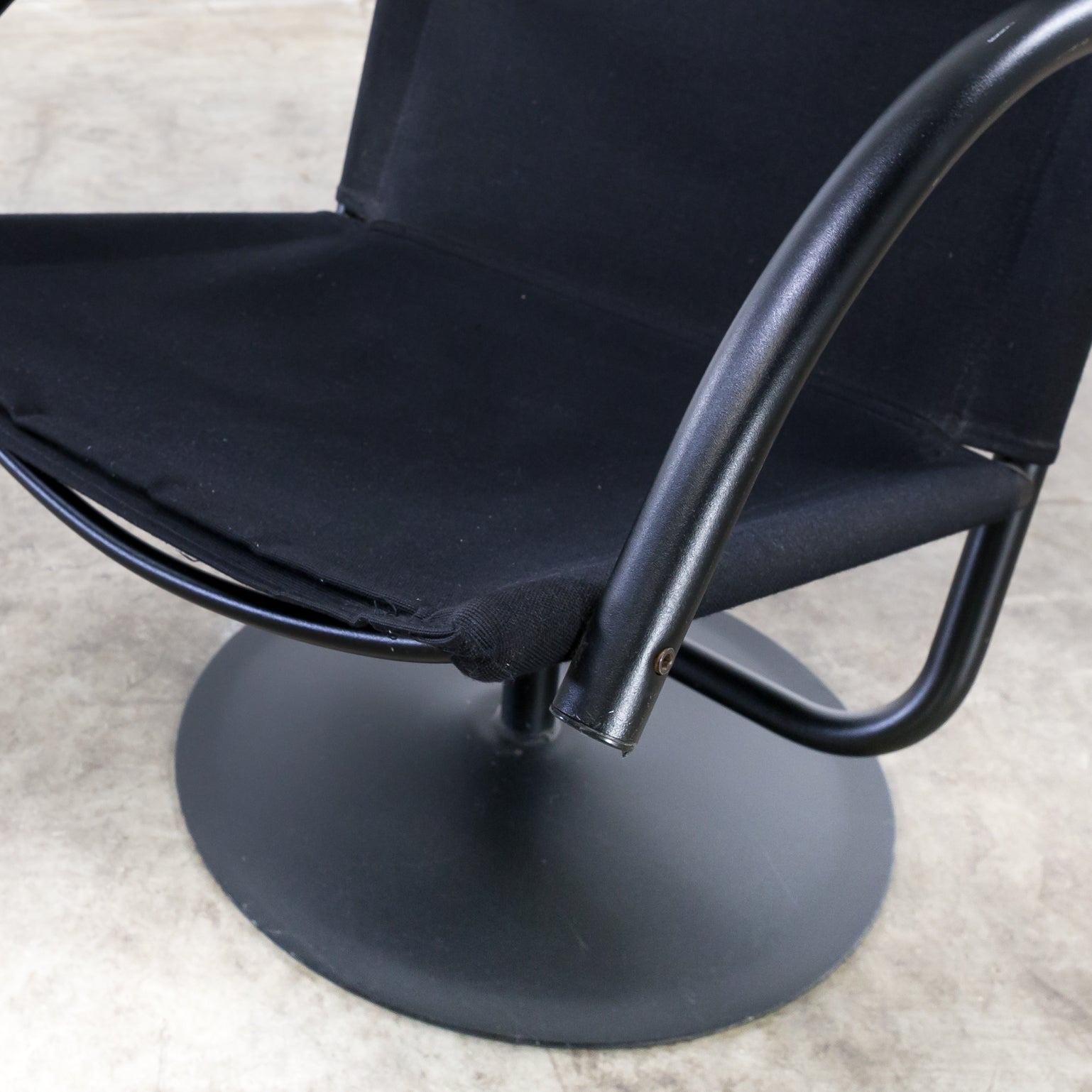 Design Swivel Chair Black Canvas Fabric Attributed To Mazairac And