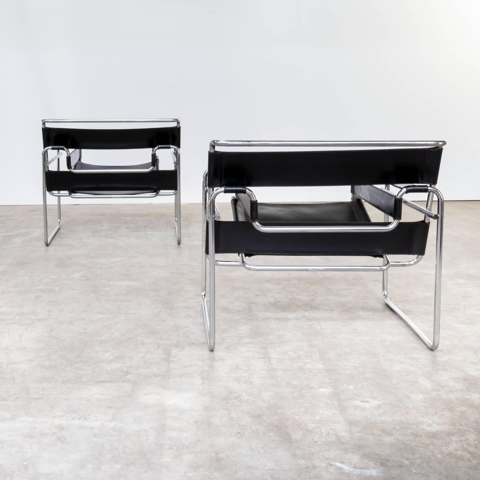 Marcel Breuer “Wassily’ B3 Chairs Black Leather, Set of Two For Sale at ...