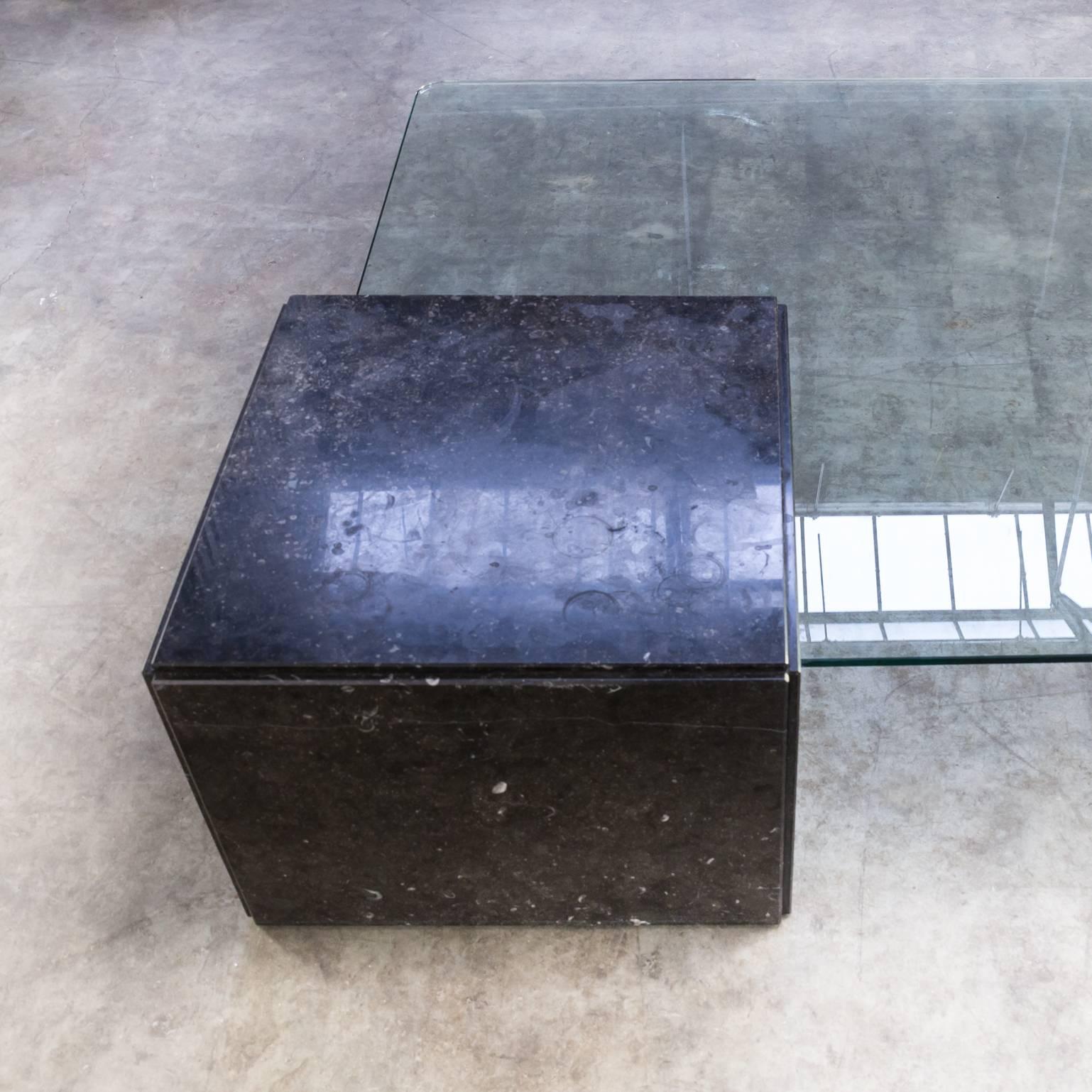 Glass and Granite Coffee Table from the 1970s in Good Condition, Wear Consistent For Sale 1